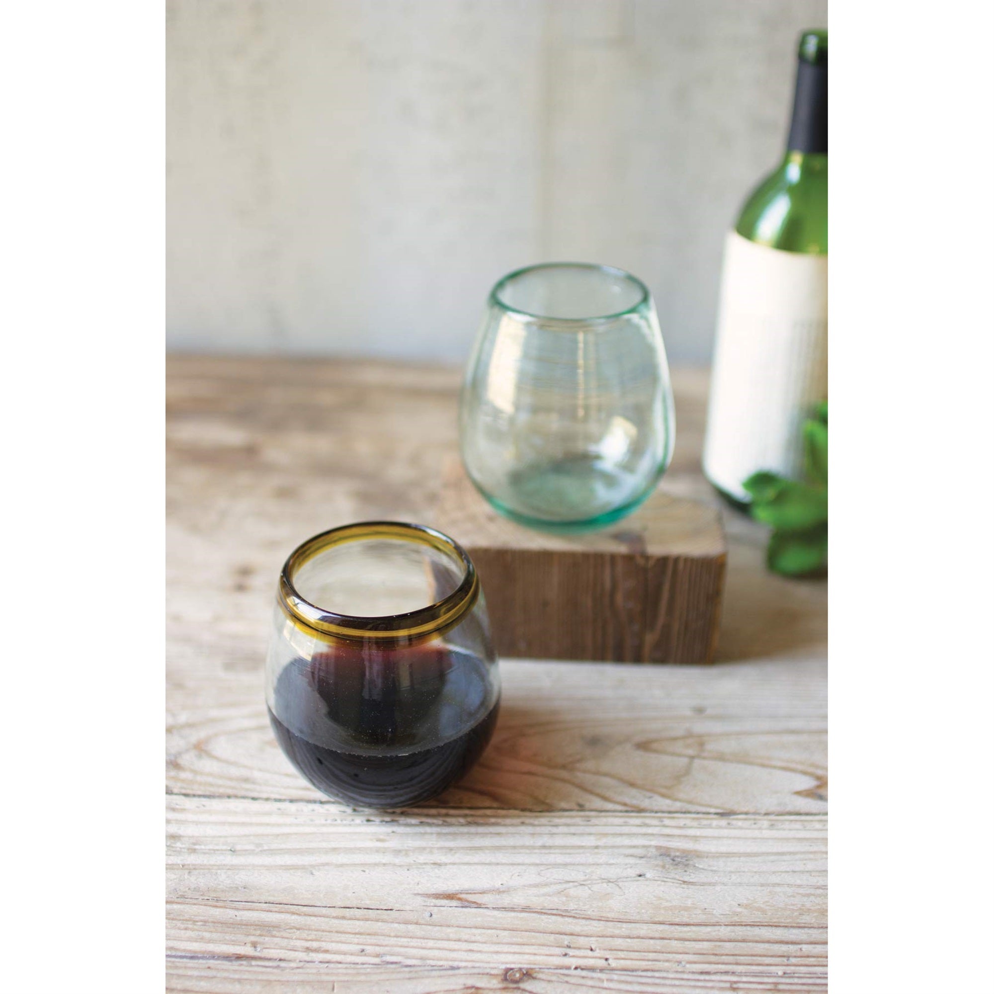 Stemless Wine Glass With Amber Rim