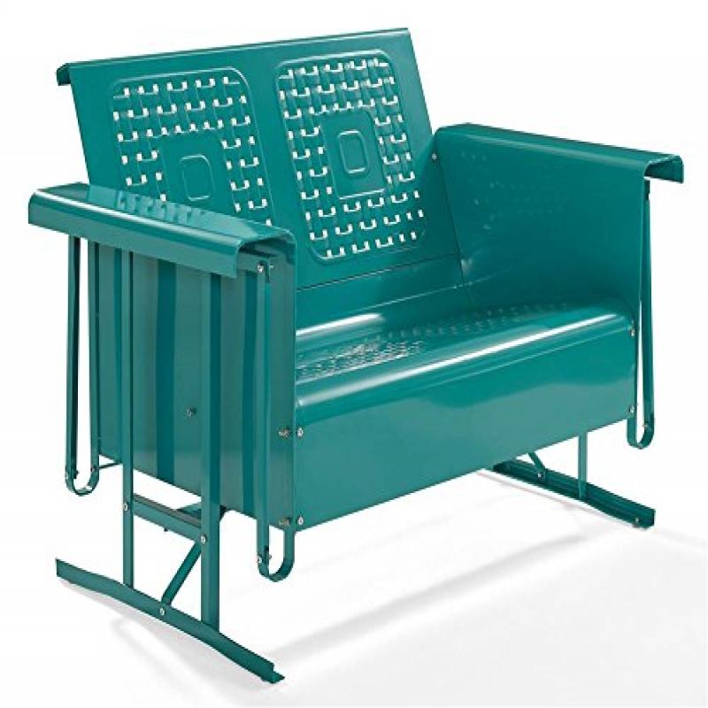 BATES METAL LOVESEAT GLIDER IN TURQUOISE
