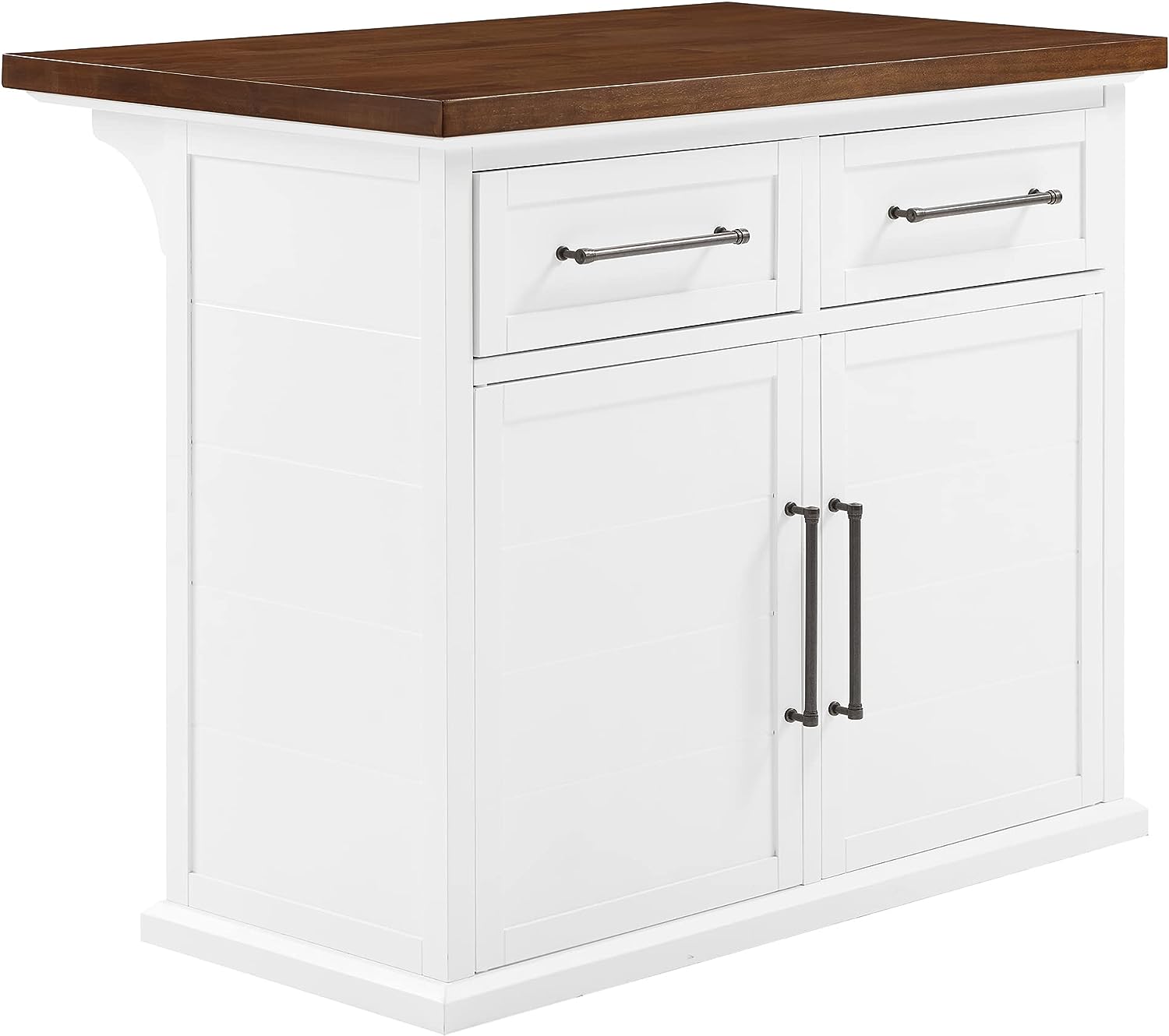 Captivating Contemporary Bartlett Kitchen Island: Solid Wood Countertop, Shiplap Accents, Cabinets, Drawers, Dining Space'