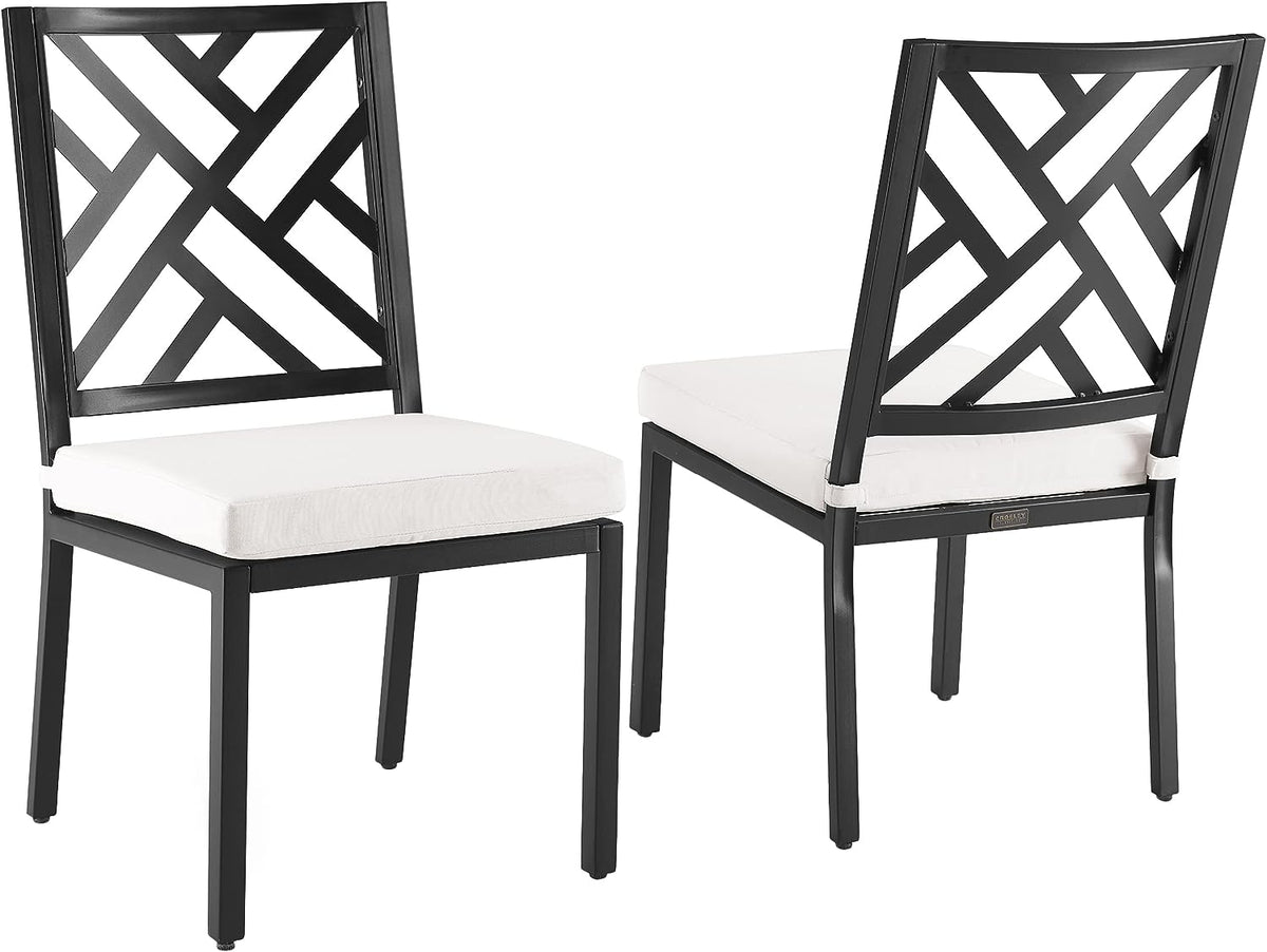 Locke 2 Piece Outdoor Dining Chair Set Creme, Matte Black - 2 Chairs