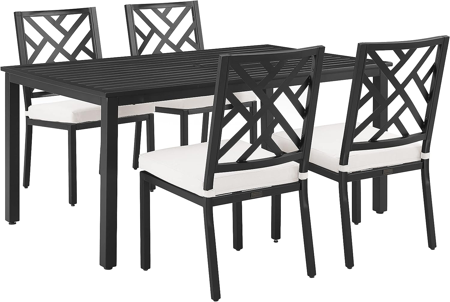 Locke 5Pc Dining Set - Steel, Chippendale Back Design, Removable Seat Cushions, Umbrella Hole - Enhance Your Outdoor Dining Experience