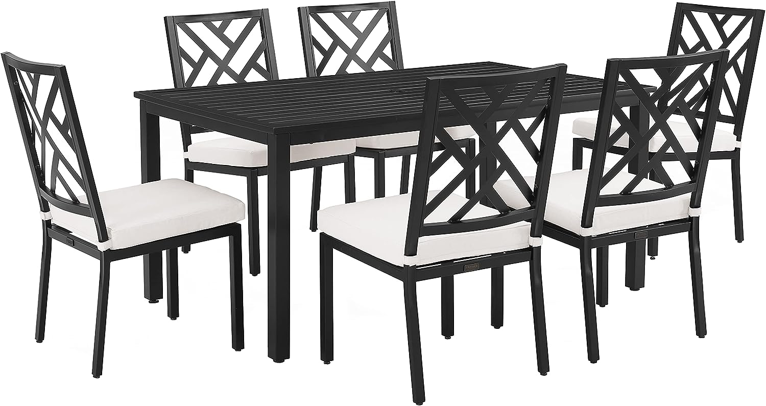 Locke 7 Piece Outdoor Dining Set Creme, Matte Black - Table & 6 Chairs