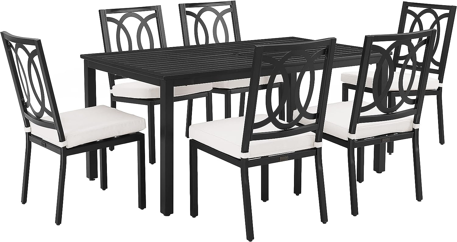 Chambers 7Pc Dining Set: Weather-Resistant Steel, Interlocking Oval Design, Removable Cushions, Umbrella Hole. Elevate Your Outdoor Dining.