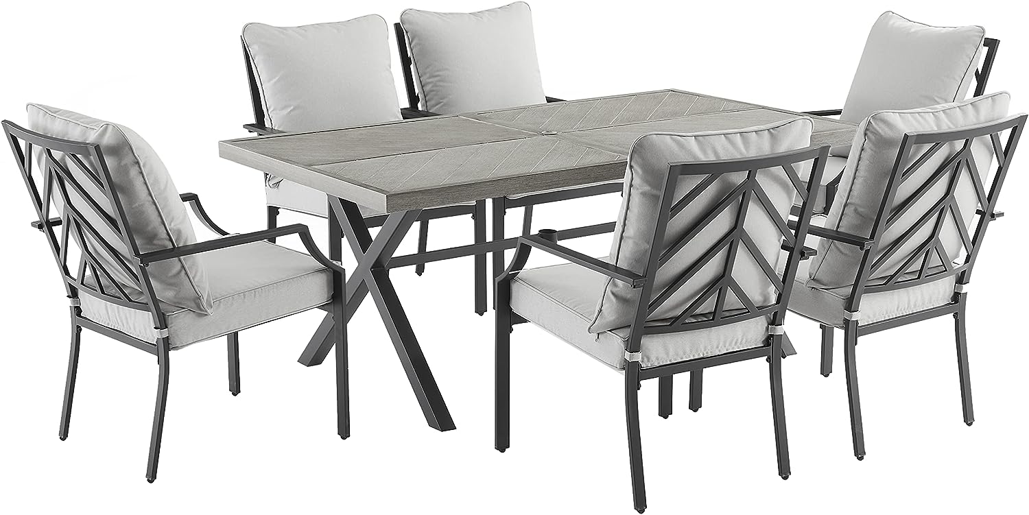 Otto 7 Piece Outdoor Dining Set Gray, Matte Black - Table & 6 Chairs
