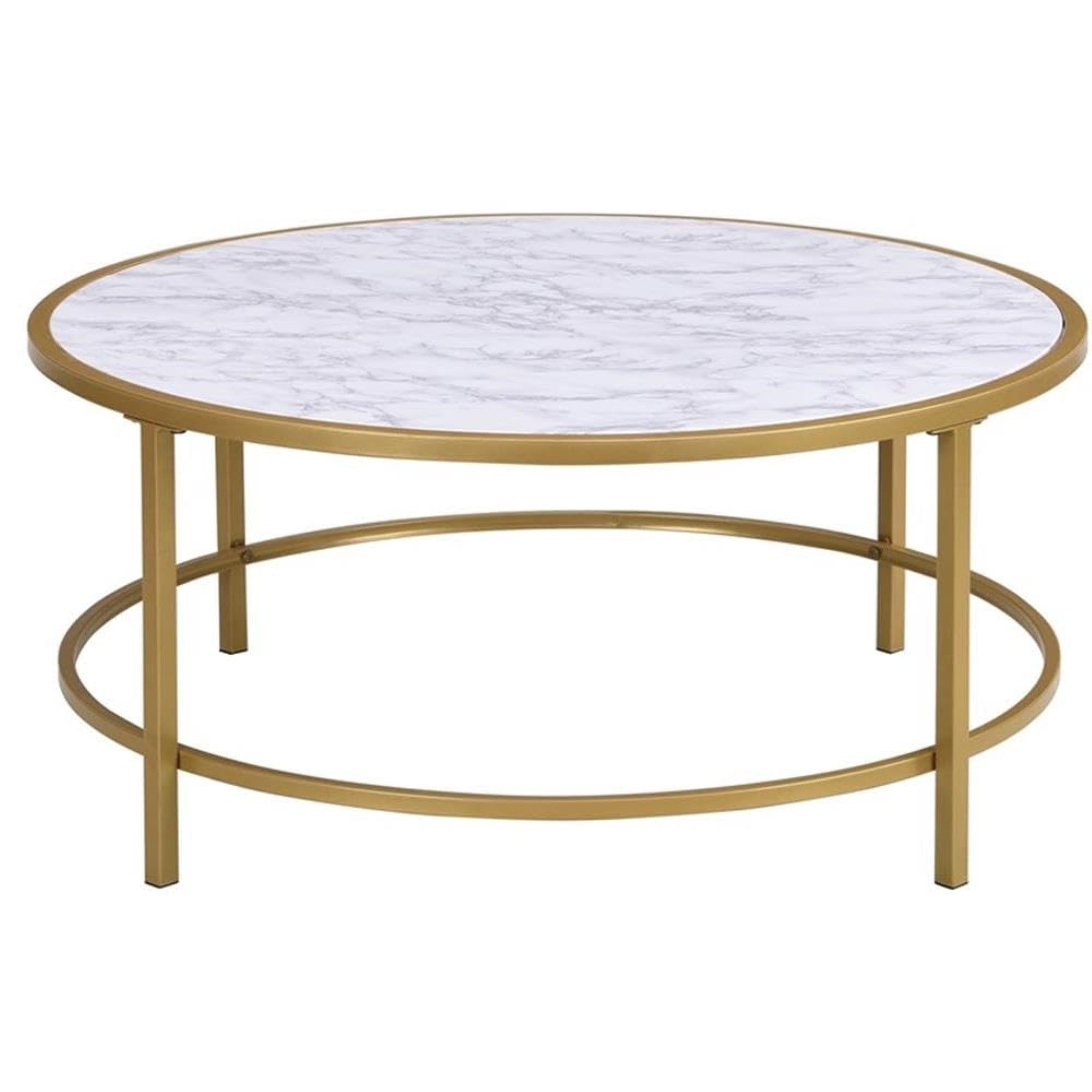 Verazano Faux Marble Top 36″ Round Coffee Table - Gold