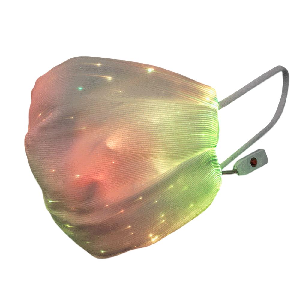 USB Fiber Optic Light Up Multicolor Face Mask in White Rectangle Fabric