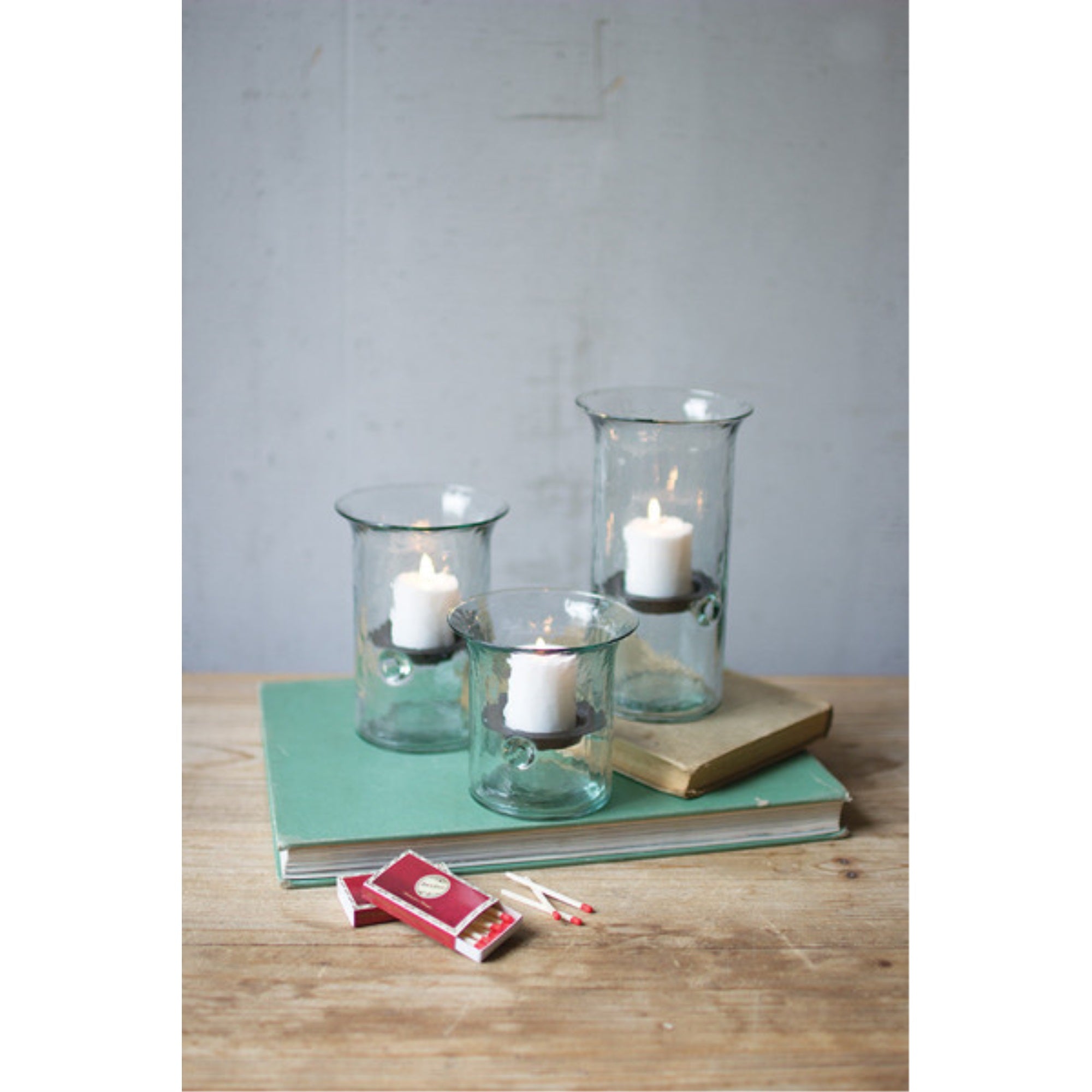 Set Of Three Recycled Glass Votive Cylinders