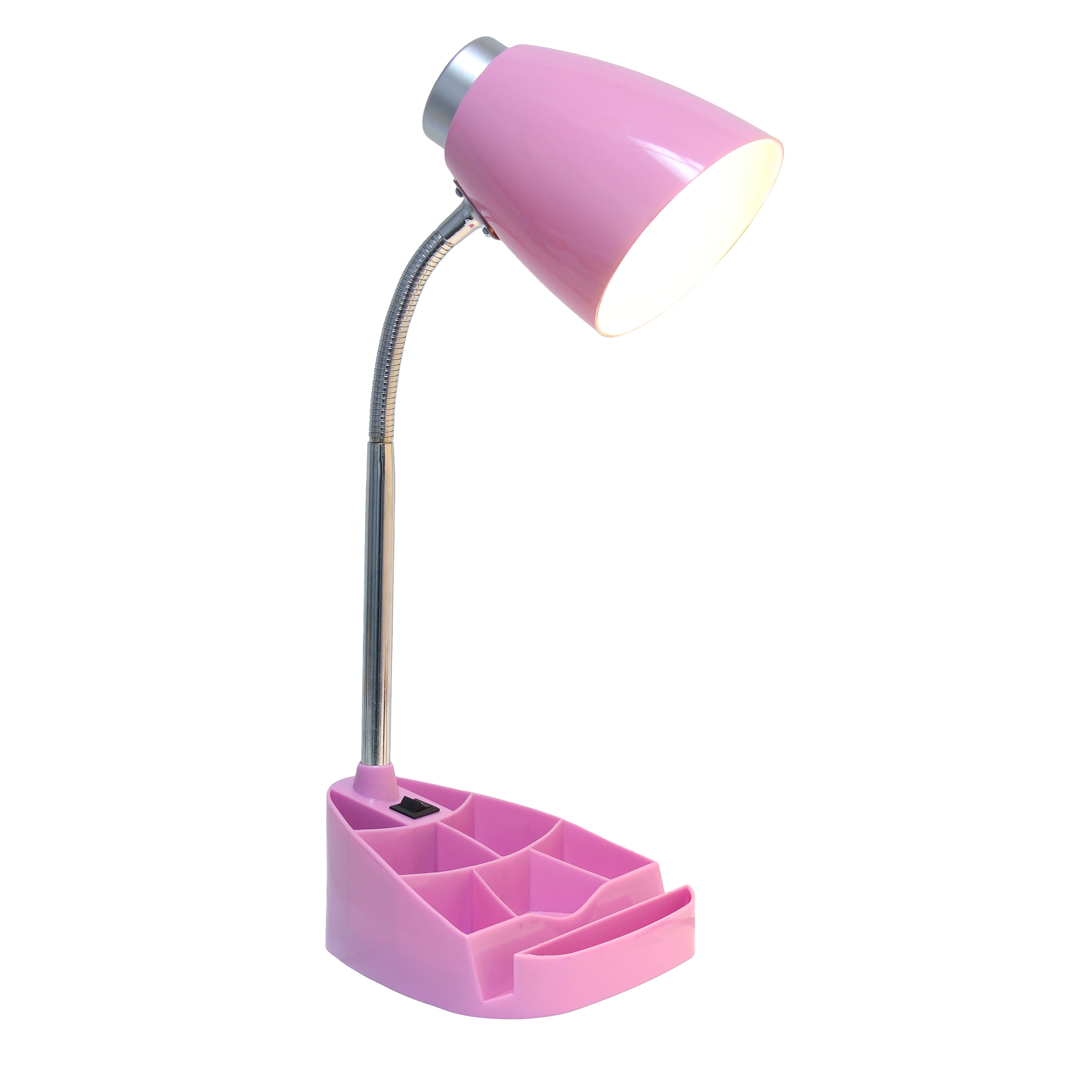 Creekwood Home 18.5' Flexible Gooseneck Organizer Desk Lamp With Phone/Ipad/Tablet Stand For Office, Bedroom, Study, Bedroom, Library, Pink