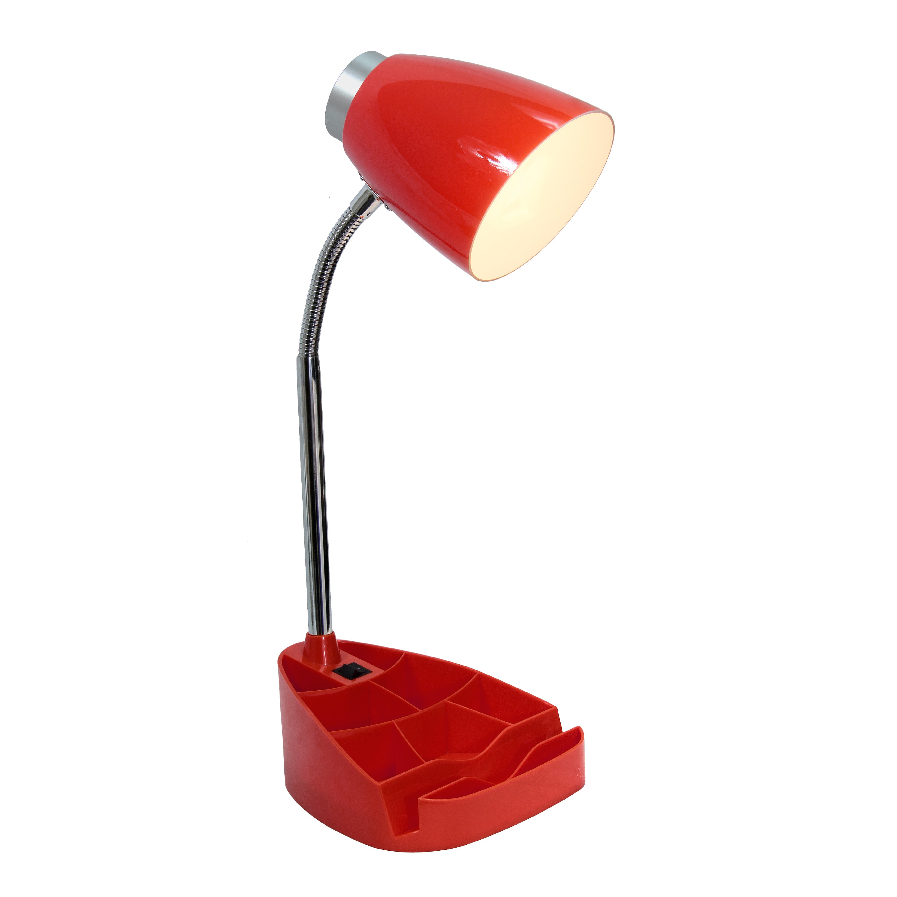 Creekwood Home 18.5' Flexible Gooseneck Organizer Desk Lamp With Phone/Ipad/Tablet Stand For Office, Bedroom, Study, Bedroom, Library, Red