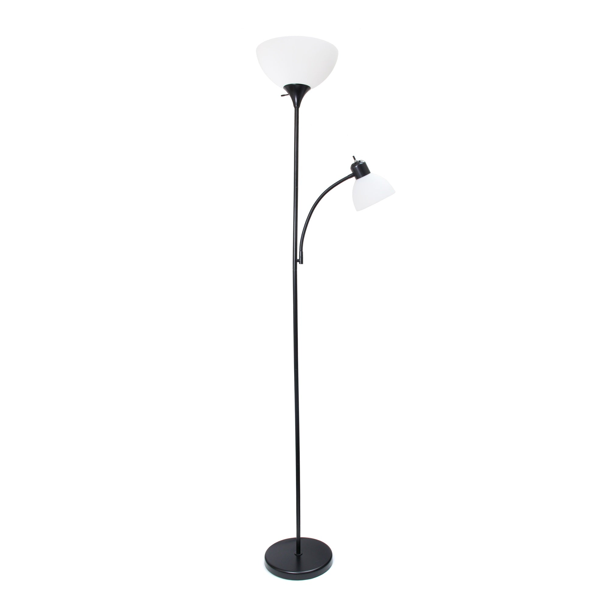 Creekwood Home Essentix 71.5' Tall Traditional 2 Light Mother Daughter Metal Floor Lamp With Torchiere And Reading Light Plastic Shades For Home Dcor, Study, Living Room, Office, Dorm, Bedroom, Entryway, Hallway, Black