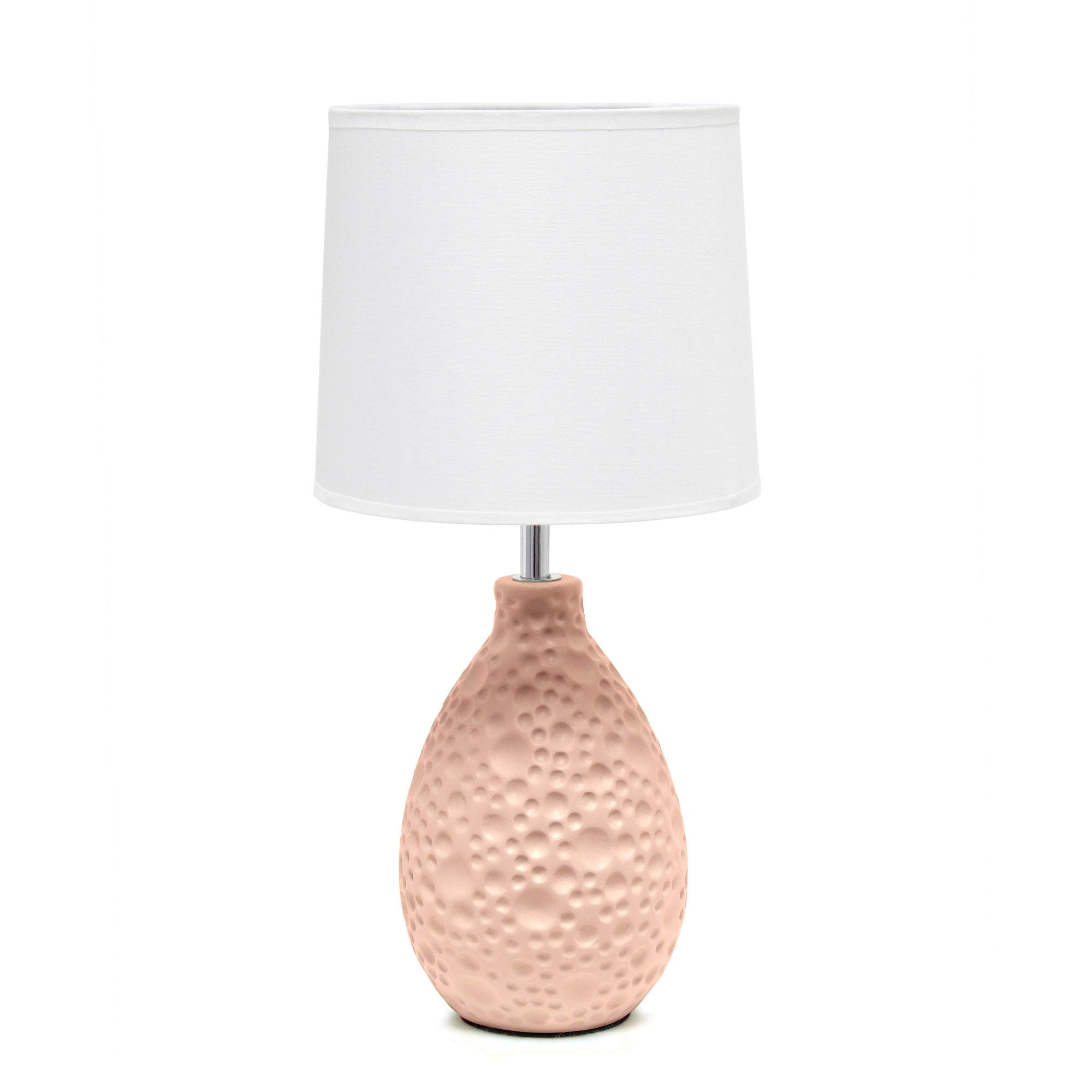 Creekwood Home Essentix 14.17' Traditional Ceramic Textured Thumbprint Tear Drop Shaped Table Desk Lamp With Tapered White Fabric Shade For Home Dcor, Bedroom, Living Room, Dining Room, Foyer, Pink