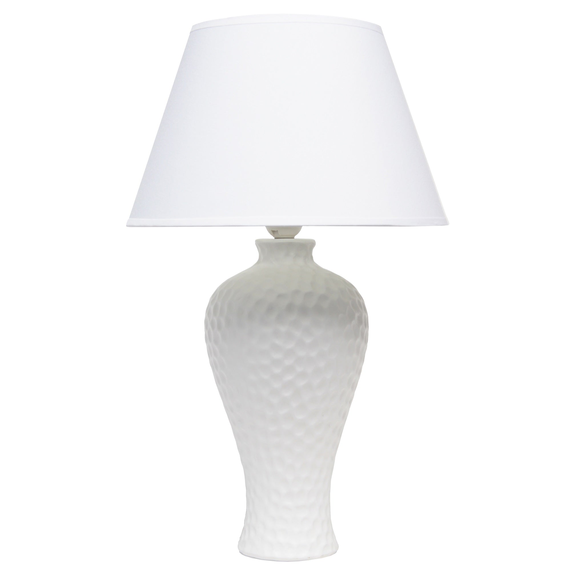 Creekwood Home Essentix 20.08' Traditional Ceramic Textured Imprint Winding Table Desk Lamp With Matching Empire Fabric Shade For Home Dcor, Bedroom, Living Room, Dining Room, Foyer, White