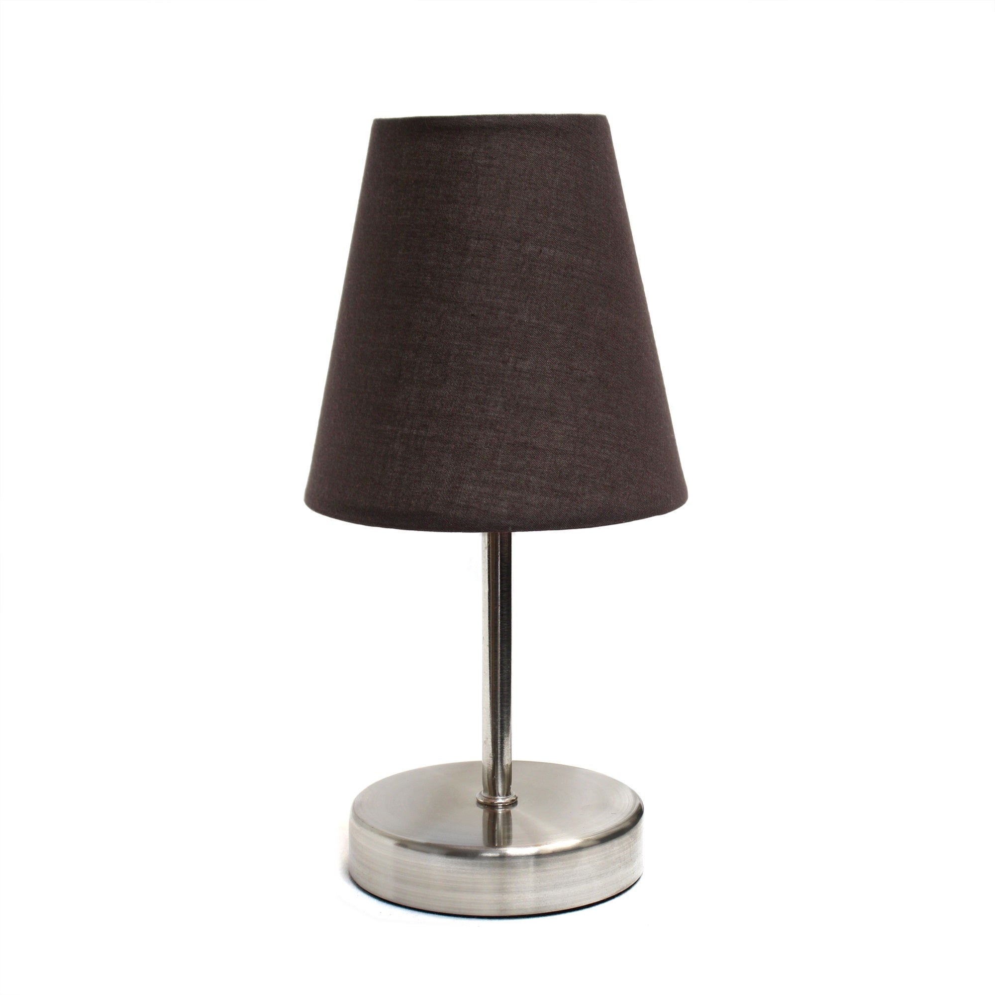 Creekwood Home Nauru 10.5' Traditional Petite Metal Stick Bedside Table Desk Lamp In Sand Nickel With Fabric Empire Shade For Nightstand, End Table, Dorm, Home Dcor, Bedroom, Living Room, Espresso Brown