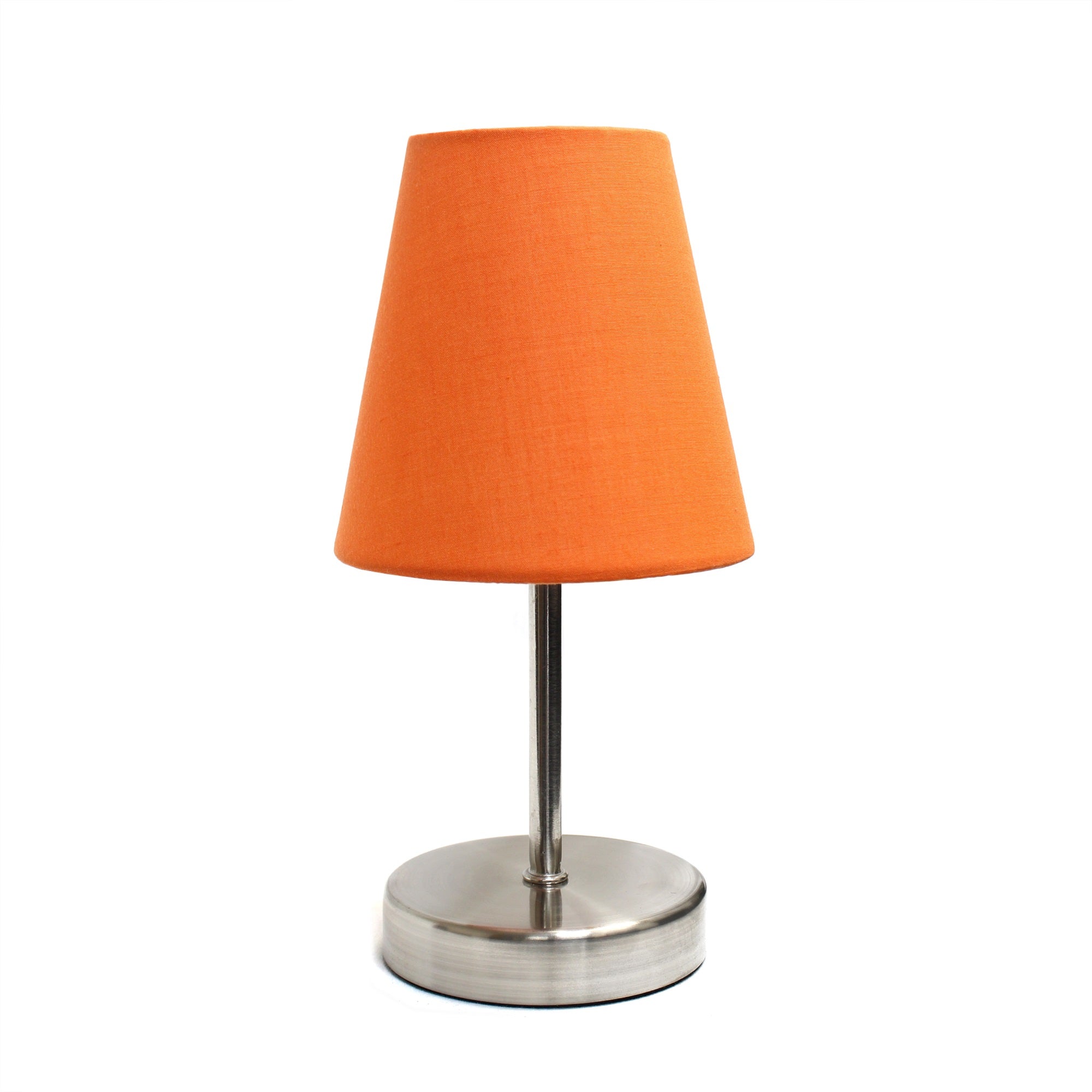 Creekwood Home Nauru 10.5' Traditional Petite Metal Stick Bedside Table Desk Lamp In Sand Nickel With Fabric Empire Shade For Nightstand, End Table, Dorm, Home Dcor, Bedroom, Living Room, Orange