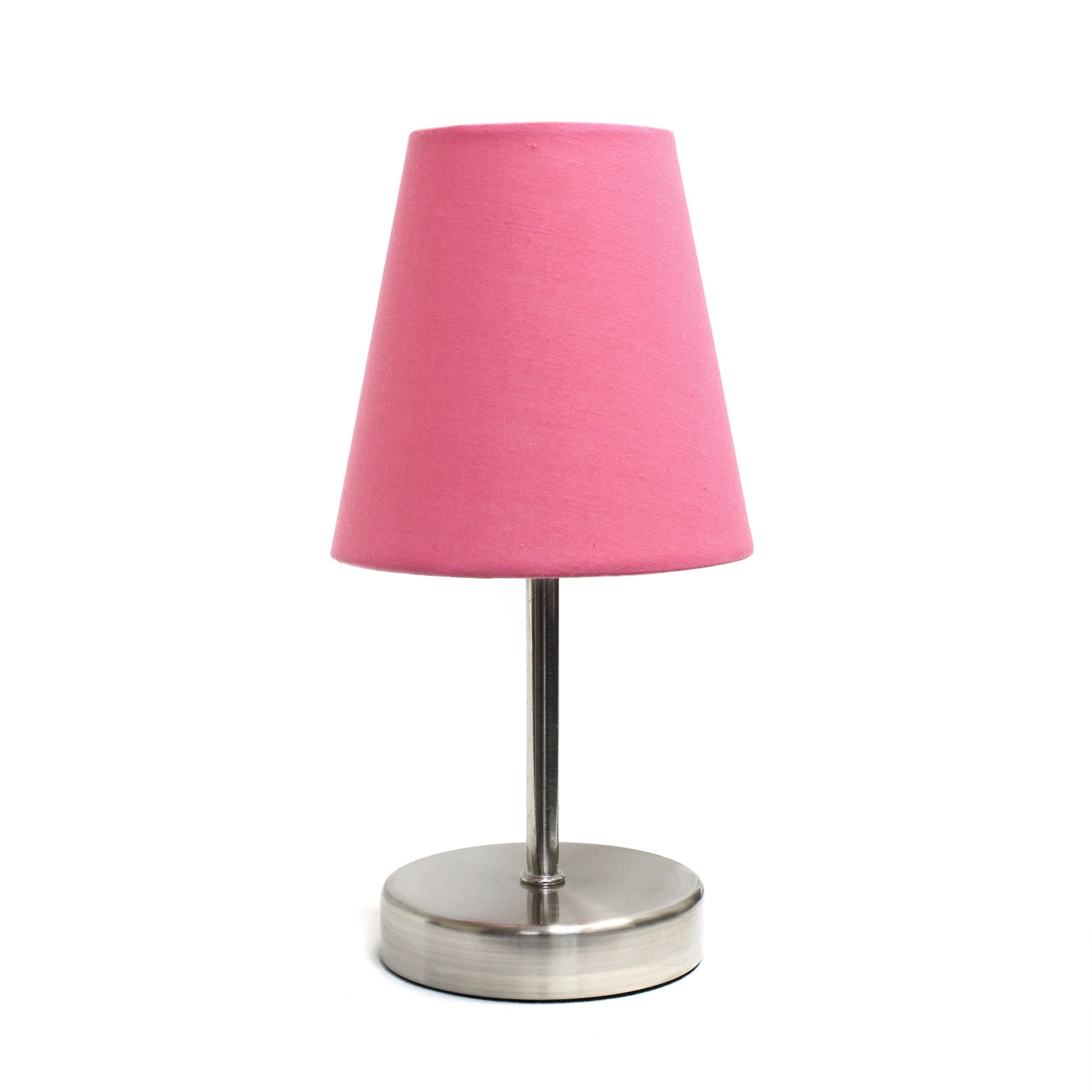 Creekwood Home Nauru 10.5' Traditional Petite Metal Stick Bedside Table Desk Lamp In Sand Nickel With Fabric Empire Shade For Nightstand, End Table, Dorm, Home Dcor, Bedroom, Living Room, Pink