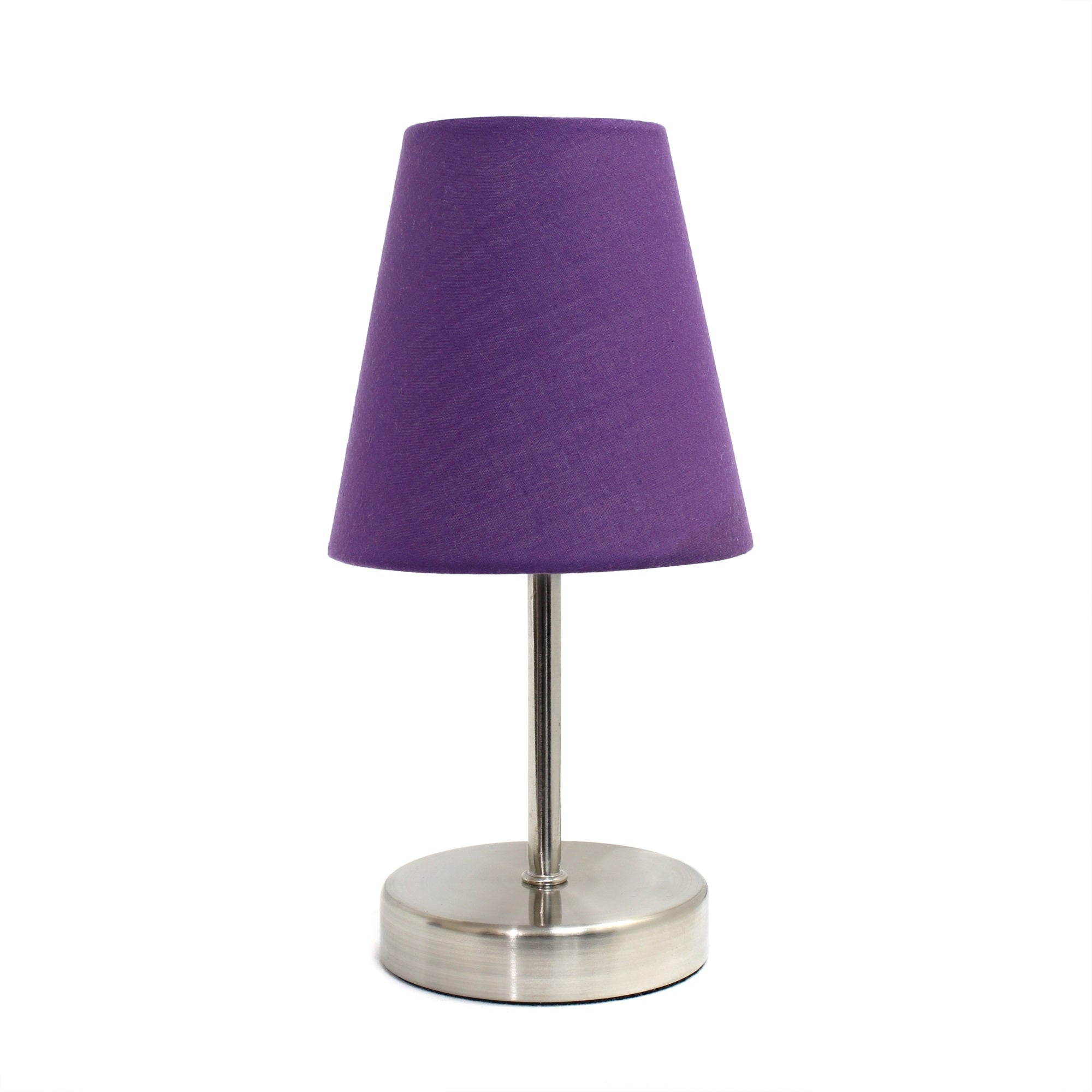 Creekwood Home Nauru 10.5' Traditional Petite Metal Stick Bedside Table Desk Lamp In Sand Nickel With Fabric Empire Shade For Nightstand, End Table, Dorm, Home Dcor, Bedroom, Living Room, Purple
