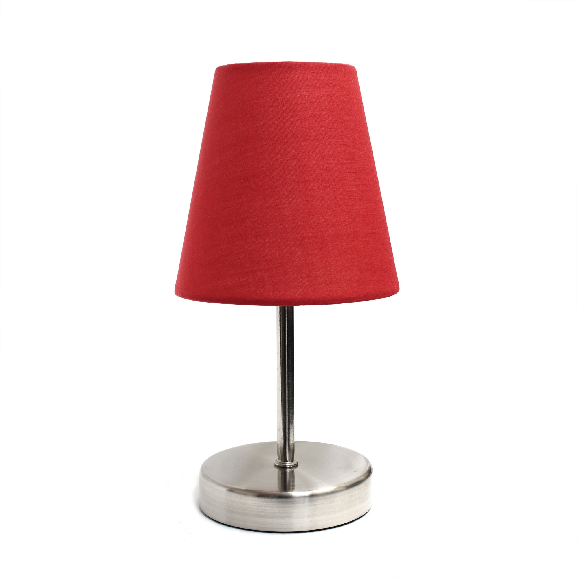 Creekwood Home Nauru 10.5' Traditional Petite Metal Stick Bedside Table Desk Lamp In Sand Nickel With Fabric Empire Shade For Nightstand, End Table, Dorm, Home Dcor, Bedroom, Living Room, Red