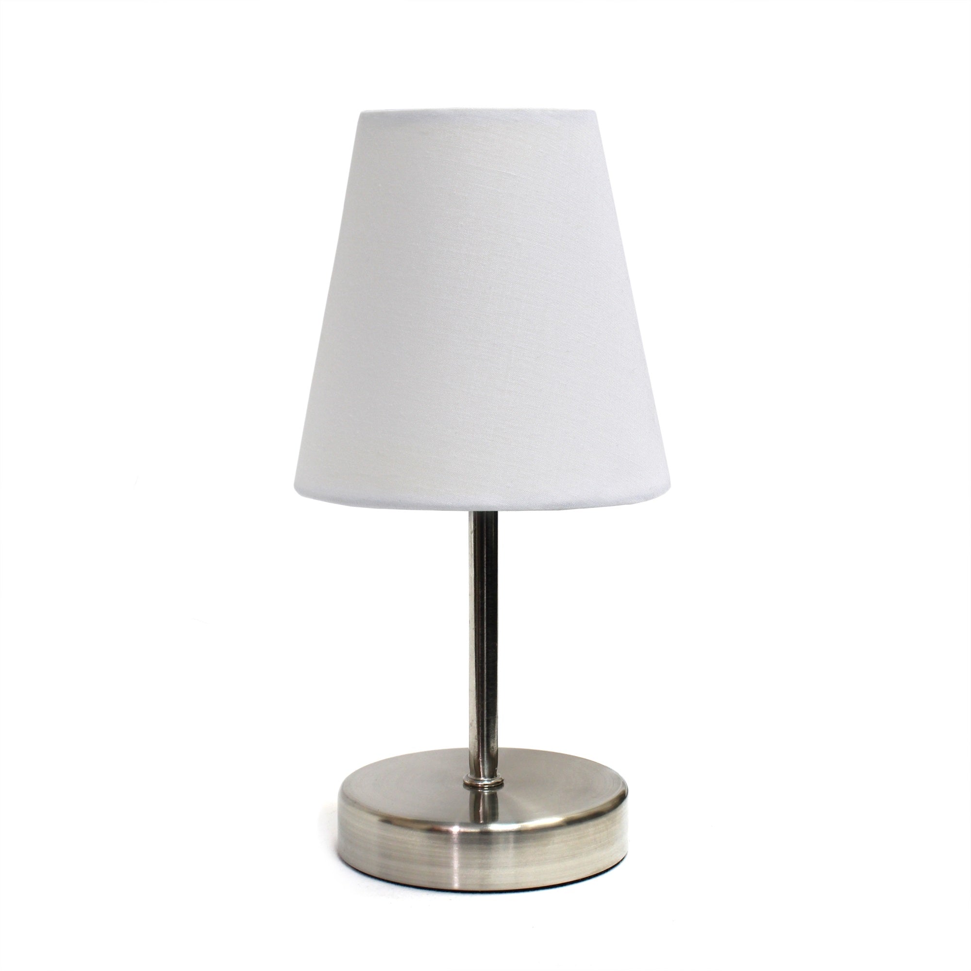 Creekwood Home Nauru 10.5' Traditional Petite Metal Stick Bedside Table Desk Lamp In Sand Nickel With Fabric Empire Shade For Nightstand, End Table, Dorm, Home Dcor, Bedroom, Living Room, White