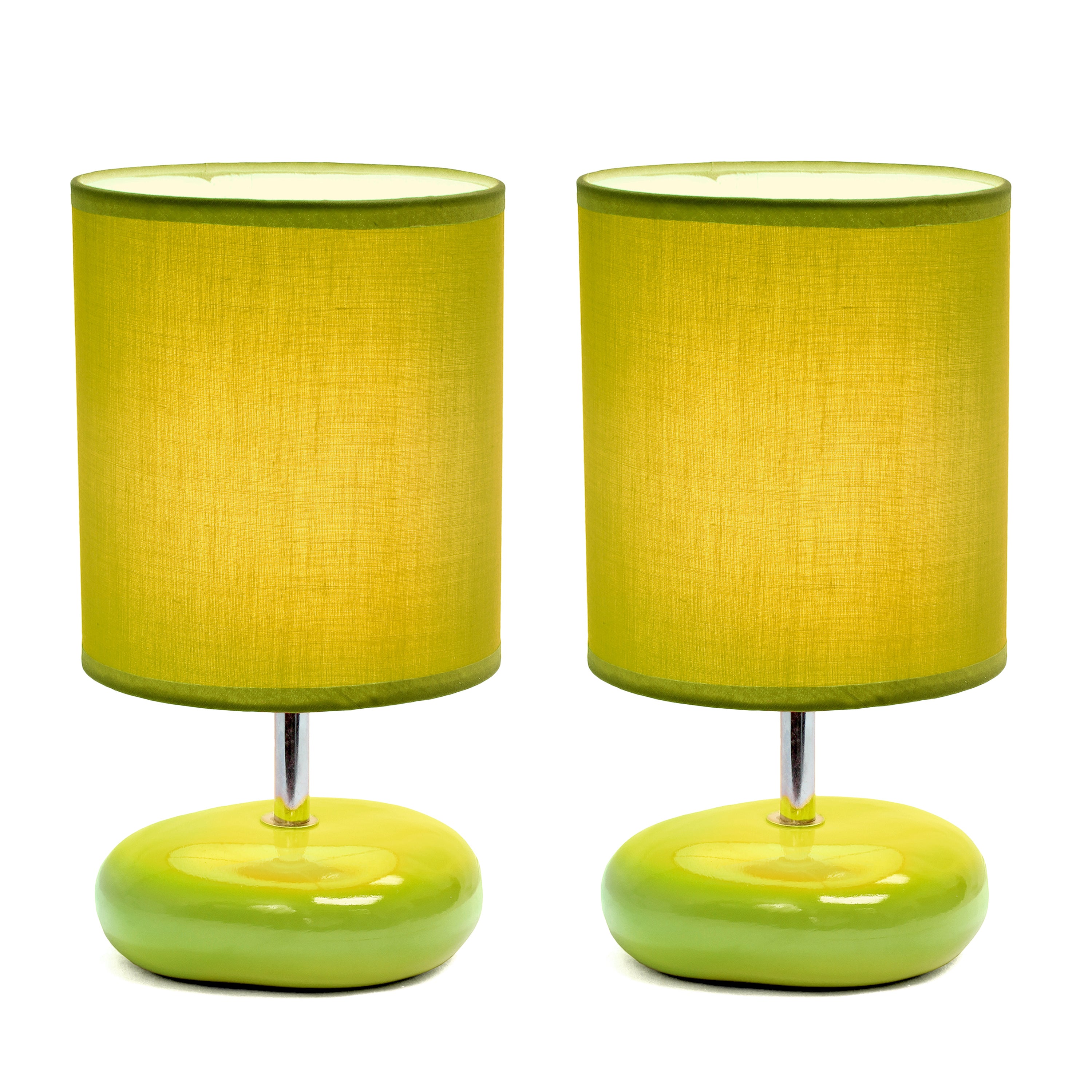 Creekwood Home 10.24' Traditional Mini Round Rock Table Lamp 2 Pack Set For Nursery, Study, Bookshelf, Office, Nightstand, Living Room, Green