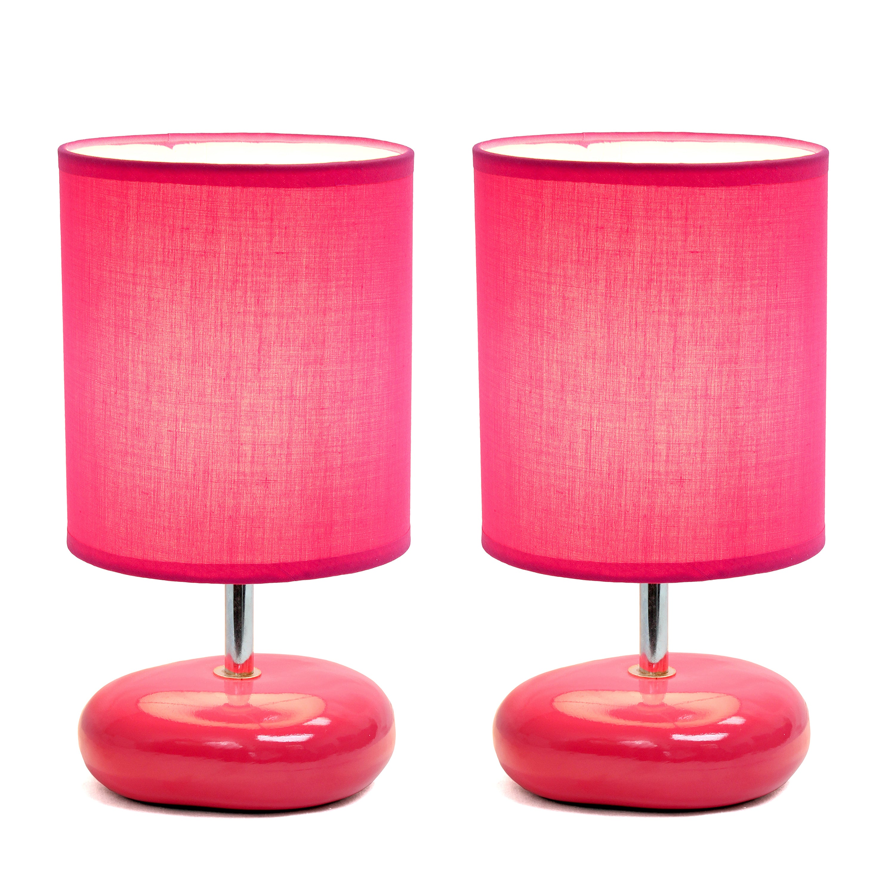 Creekwood Home 10.24' Traditional Mini Round Rock Table Lamp 2 Pack Set For Nursery, Study, Bookshelf, Office, Nightstand, Living Room, Pink