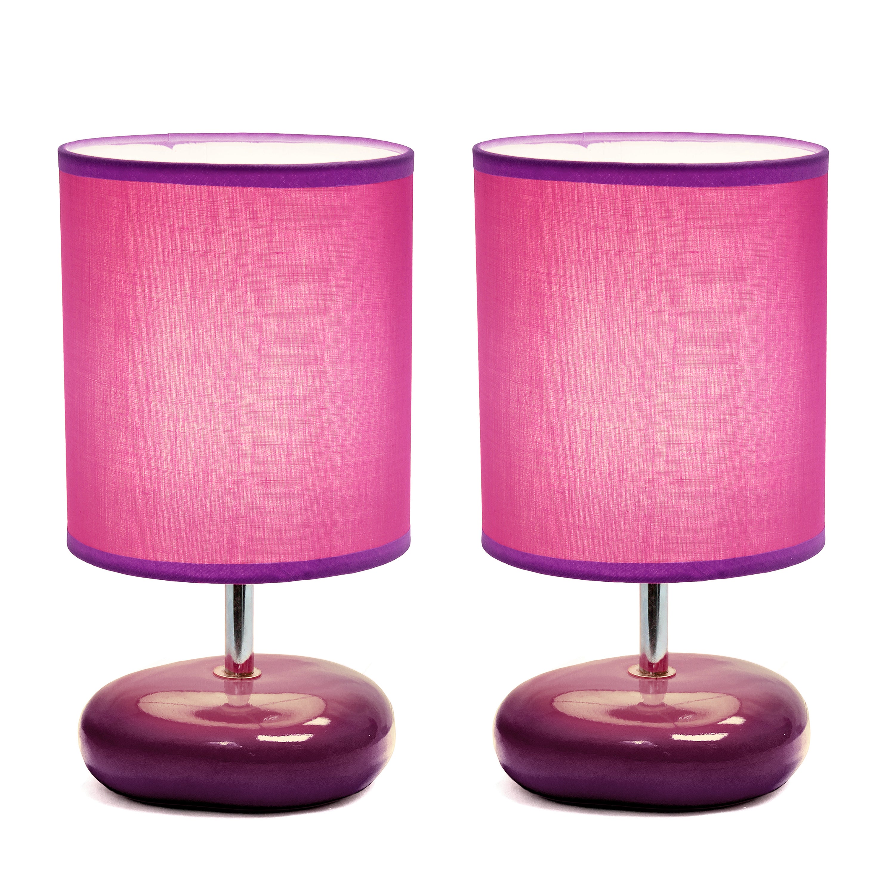 Creekwood Home 10.24' Traditional Mini Round Rock Table Lamp 2 Pack Set For Nursery, Study, Bookshelf, Office, Nightstand, Living Room, Purple