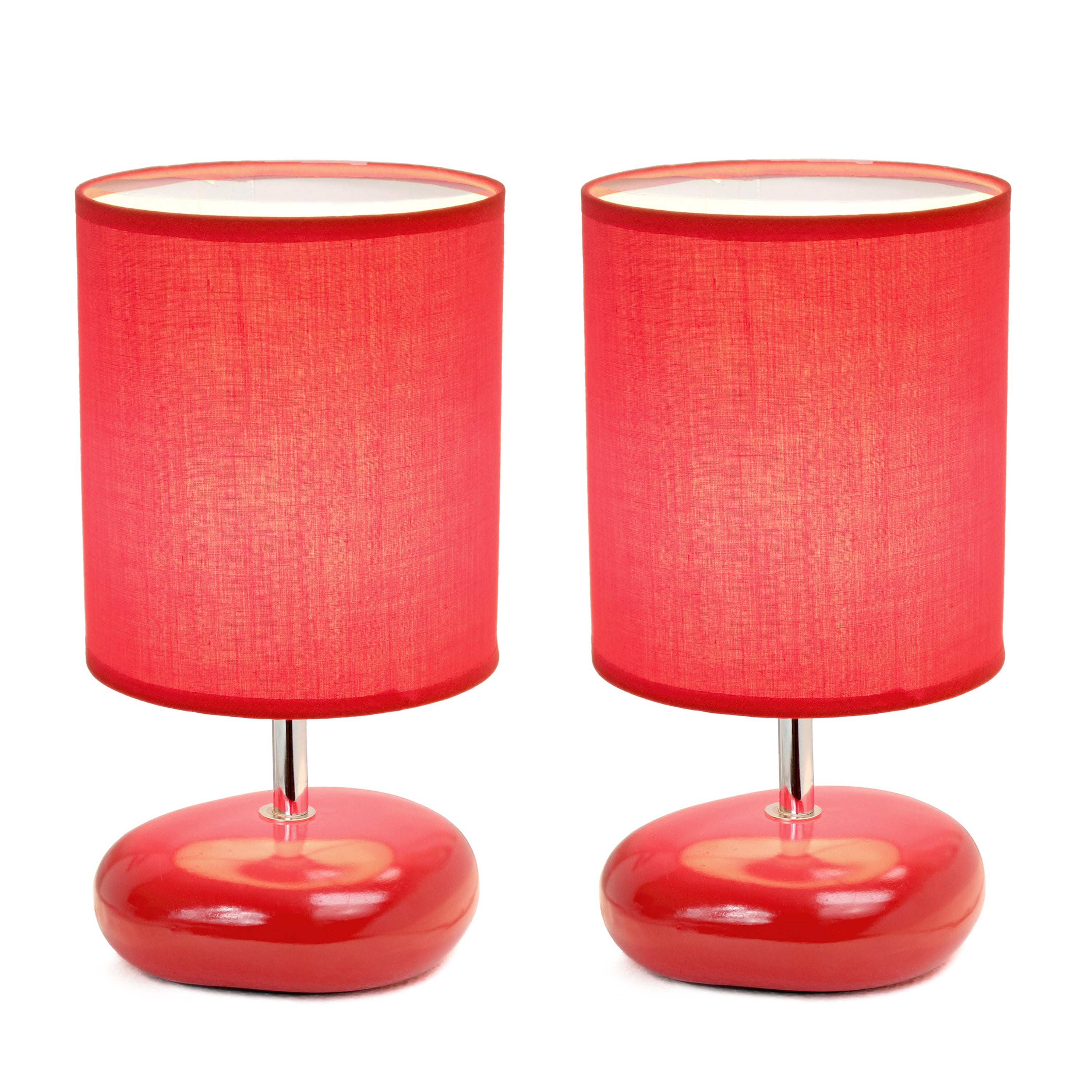 Creekwood Home 10.24' Traditional Mini Round Rock Table Lamp 2 Pack Set For Nursery, Study, Bookshelf, Office, Nightstand, Living Room, Red