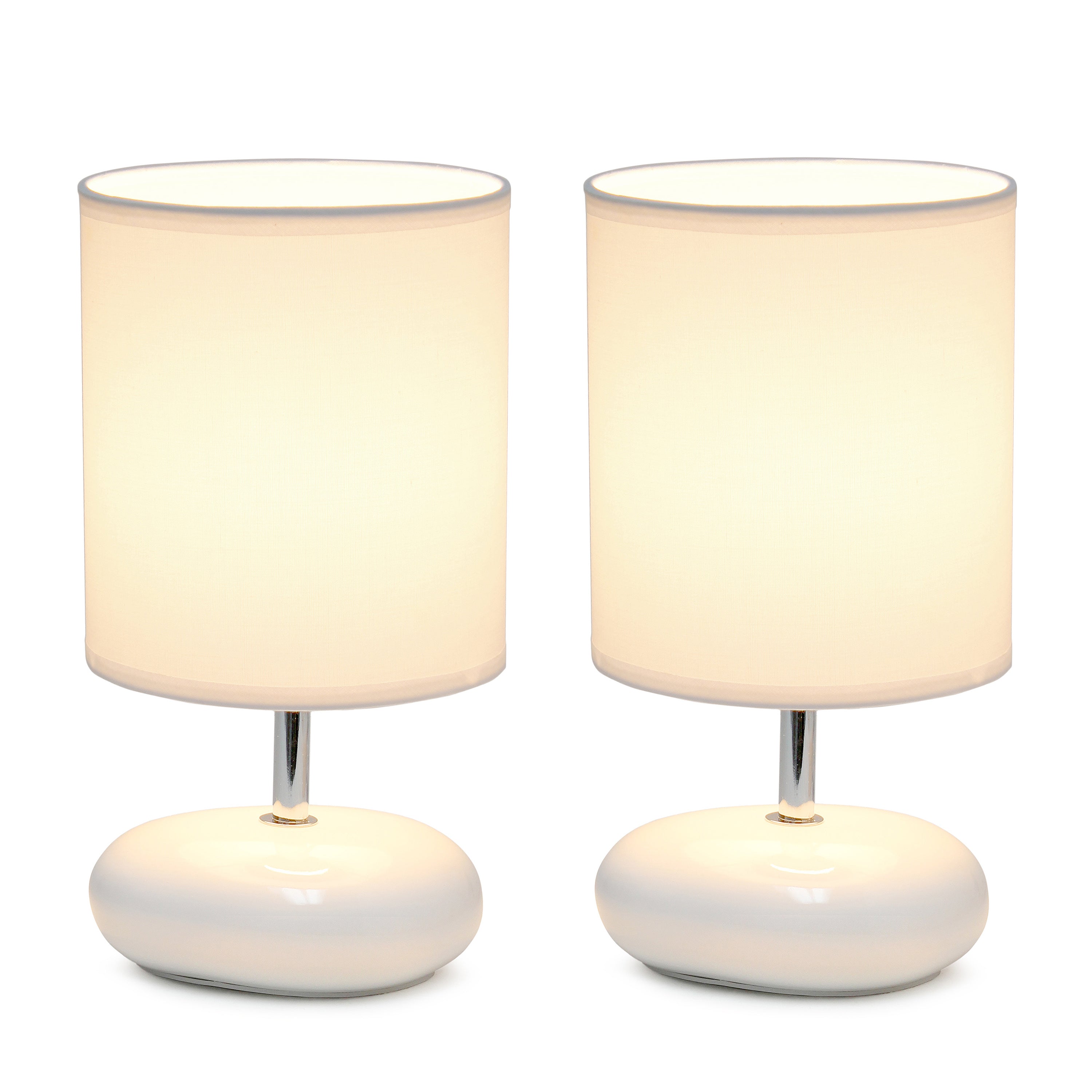 Creekwood Home 10.24' Traditional Mini Round Rock Table Lamp 2 Pack Set For Nursery, Study, Bookshelf, Office, Nightstand, Living Room, White