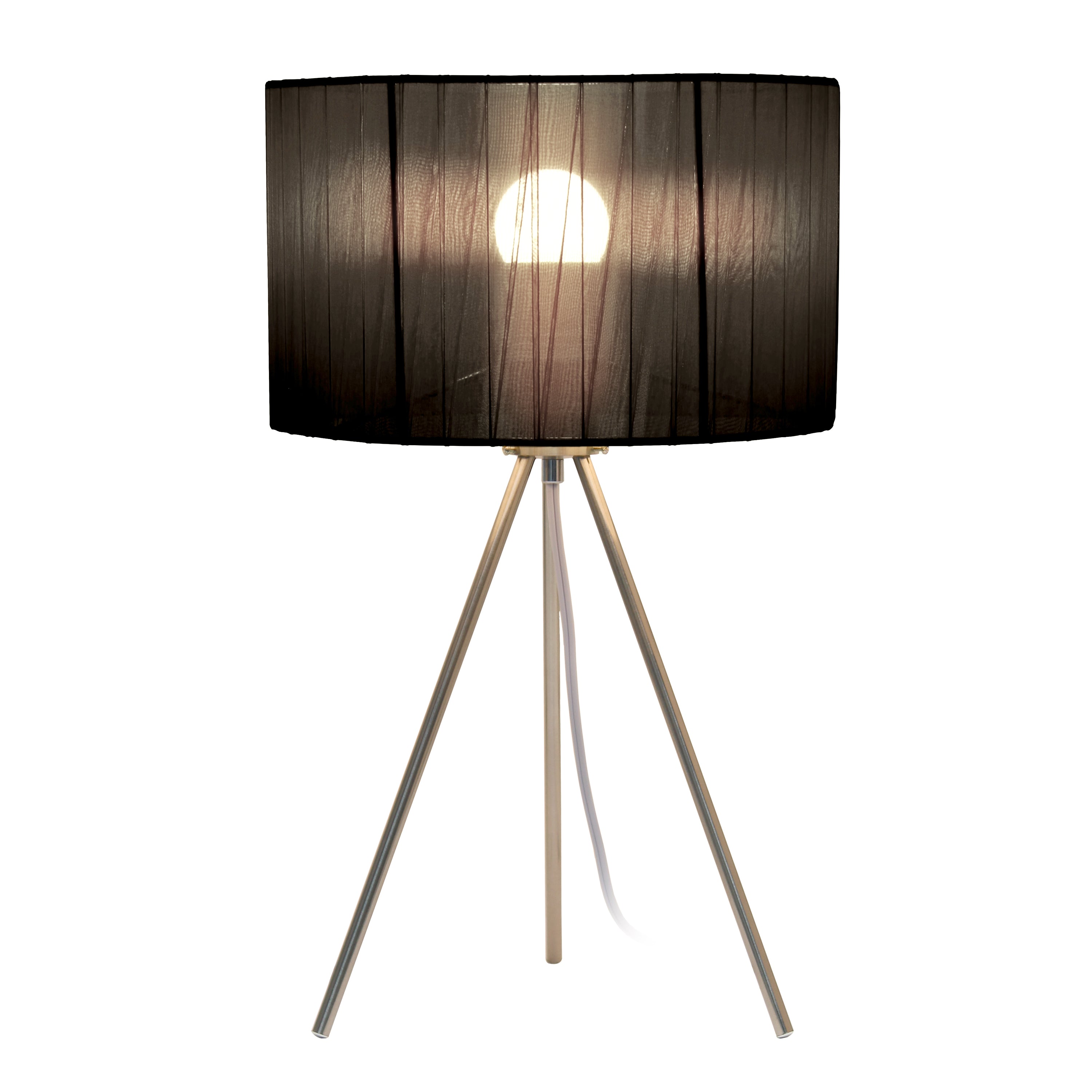 Creekwood Home 19.69' Contemporary Brushed Nickel Pedestal Table Lamp For Bedroom, Living Room, Dining Room, Office, Entryway, Black Shade