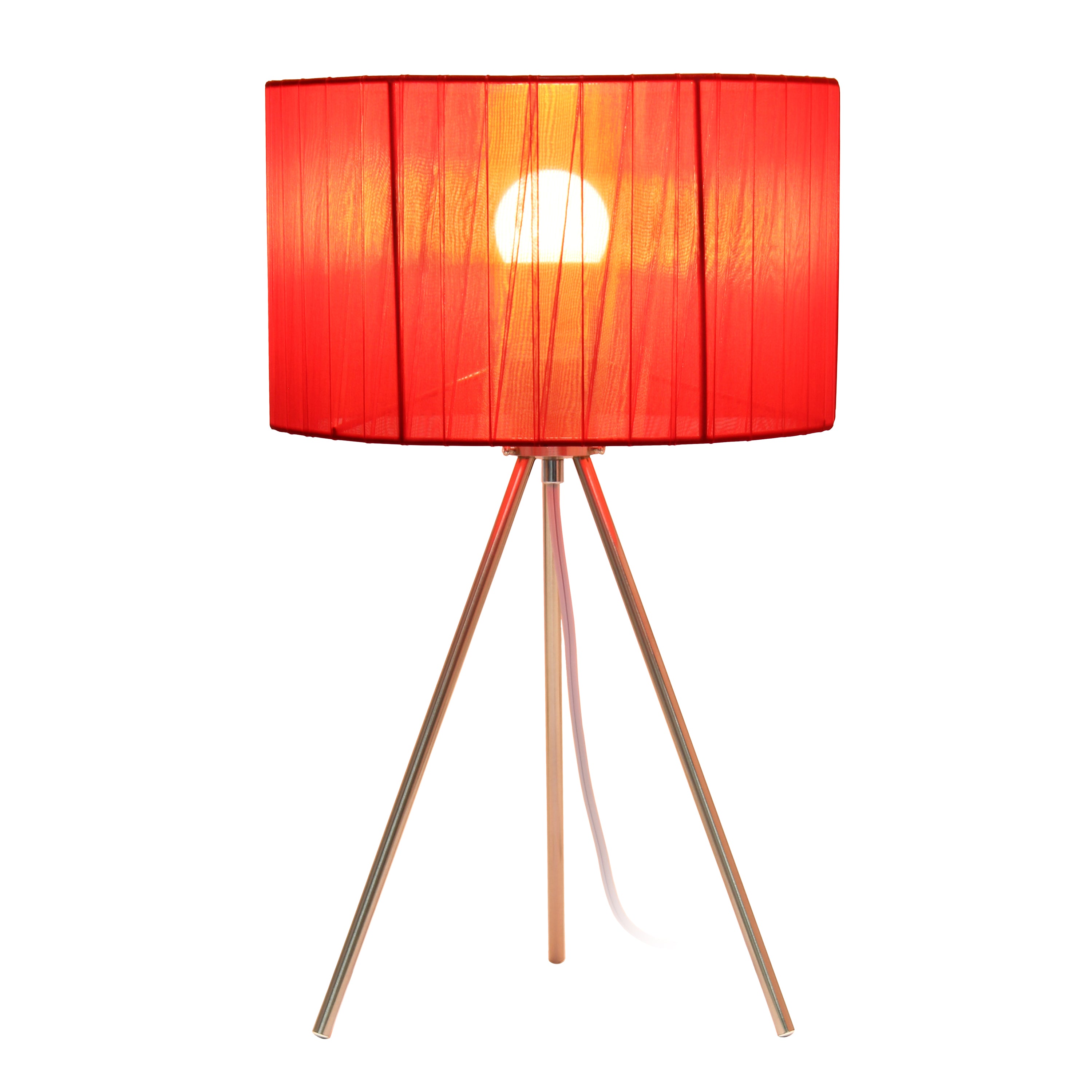 Creekwood Home 19.69' Contemporary Brushed Nickel Pedestal Table Lamp For Bedroom, Living Room, Dining Room, Office, Entryway, Red Shade