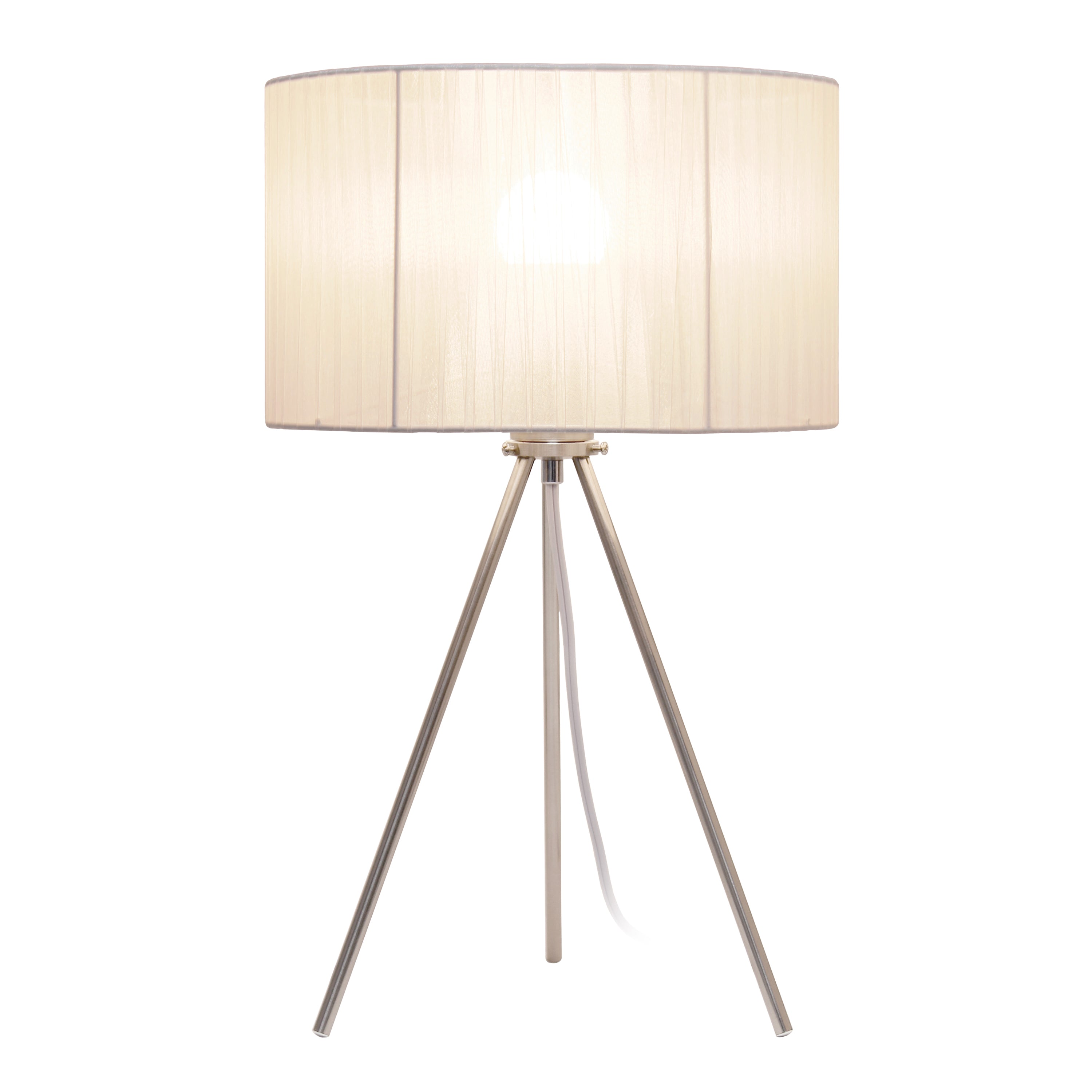 Creekwood Home 19.69' Contemporary Brushed Nickel Pedestal Table Lamp For Bedroom, Living Room, Dining Room, Office, Entryway, White Shade