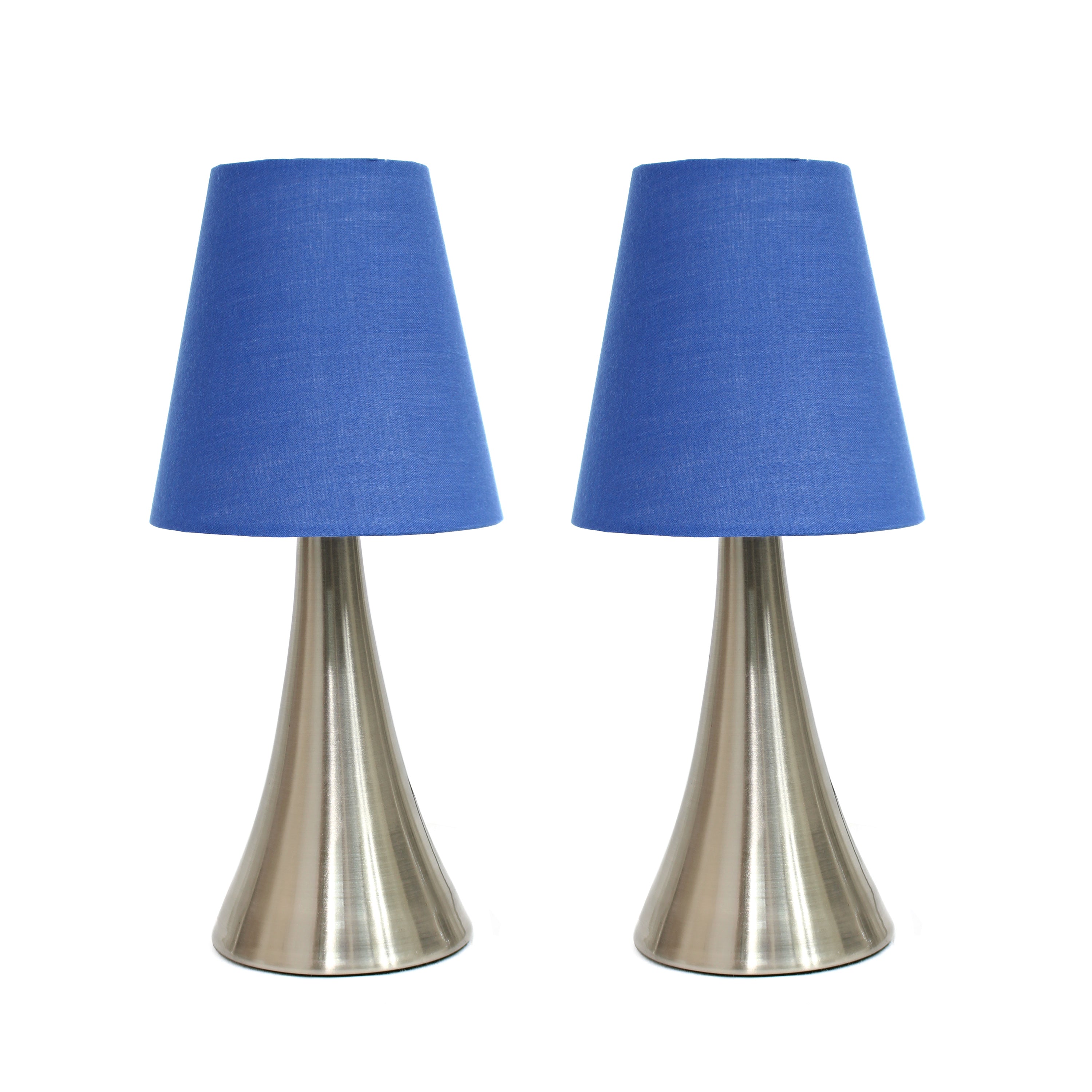 Creekwood Home 11.42' Chic And Contemporary Mini Touch Lamp , For Bedroom, Living Room, Hallway, Brushed Nickel With Blue Shades