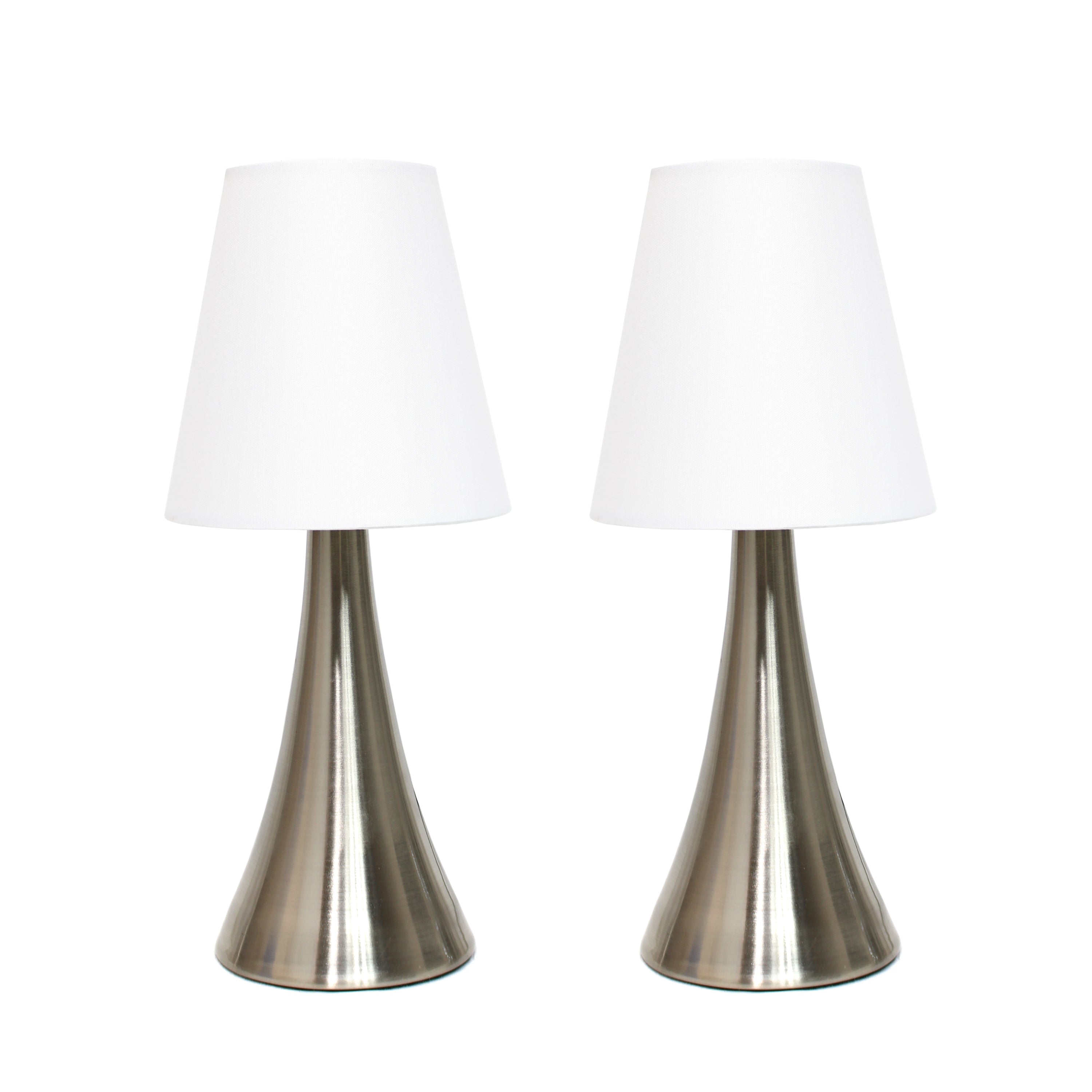 Creekwood Home 11.42' Chic And Contemporary Mini Touch Lamp , For Bedroom, Living Room, Hallway, Brushed Nickel With White Shades