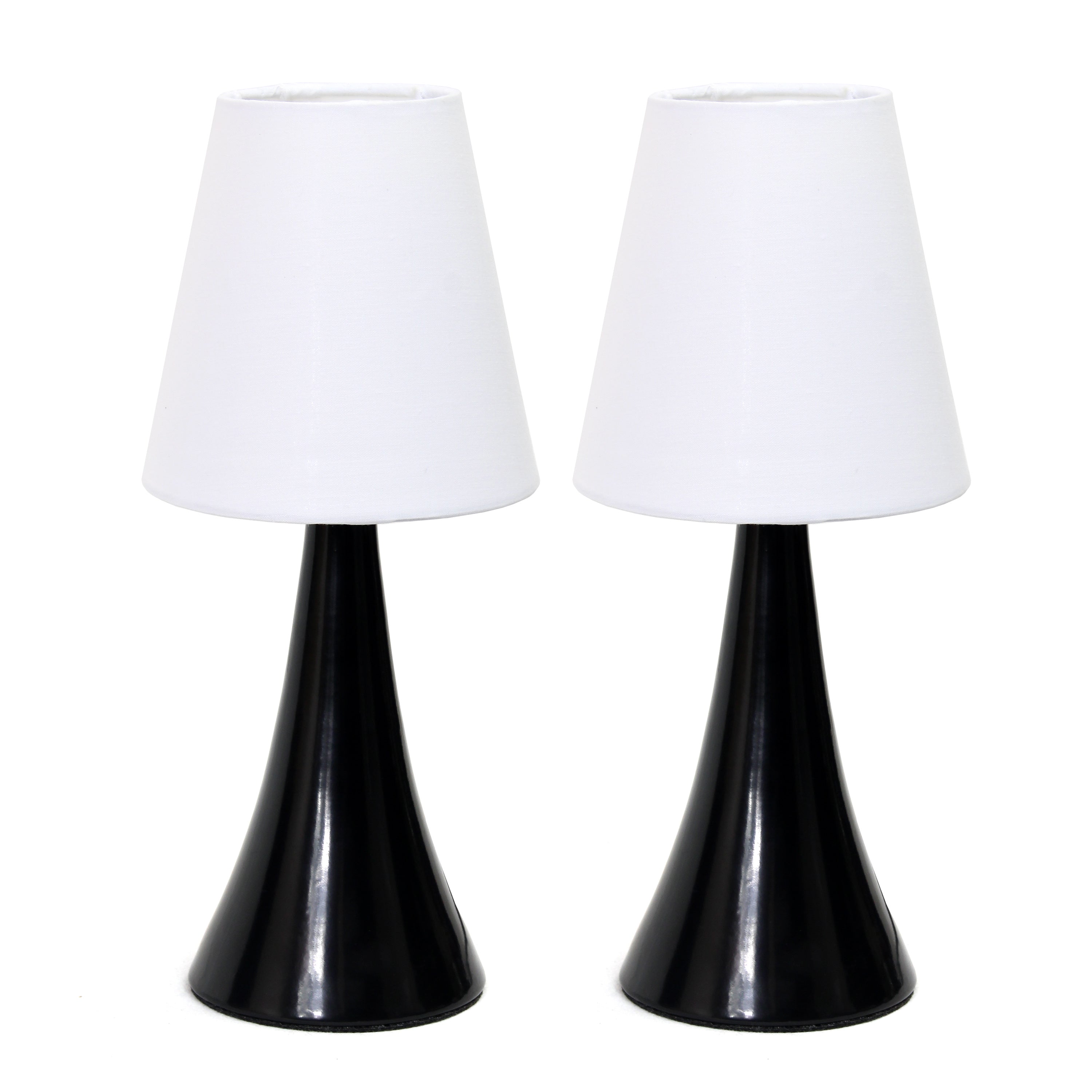 Creekwood Home 11.42' Chic And Contemporary Mini Touch Lamp , For Bedroom, Living Room, Hallway, Black With White Shades