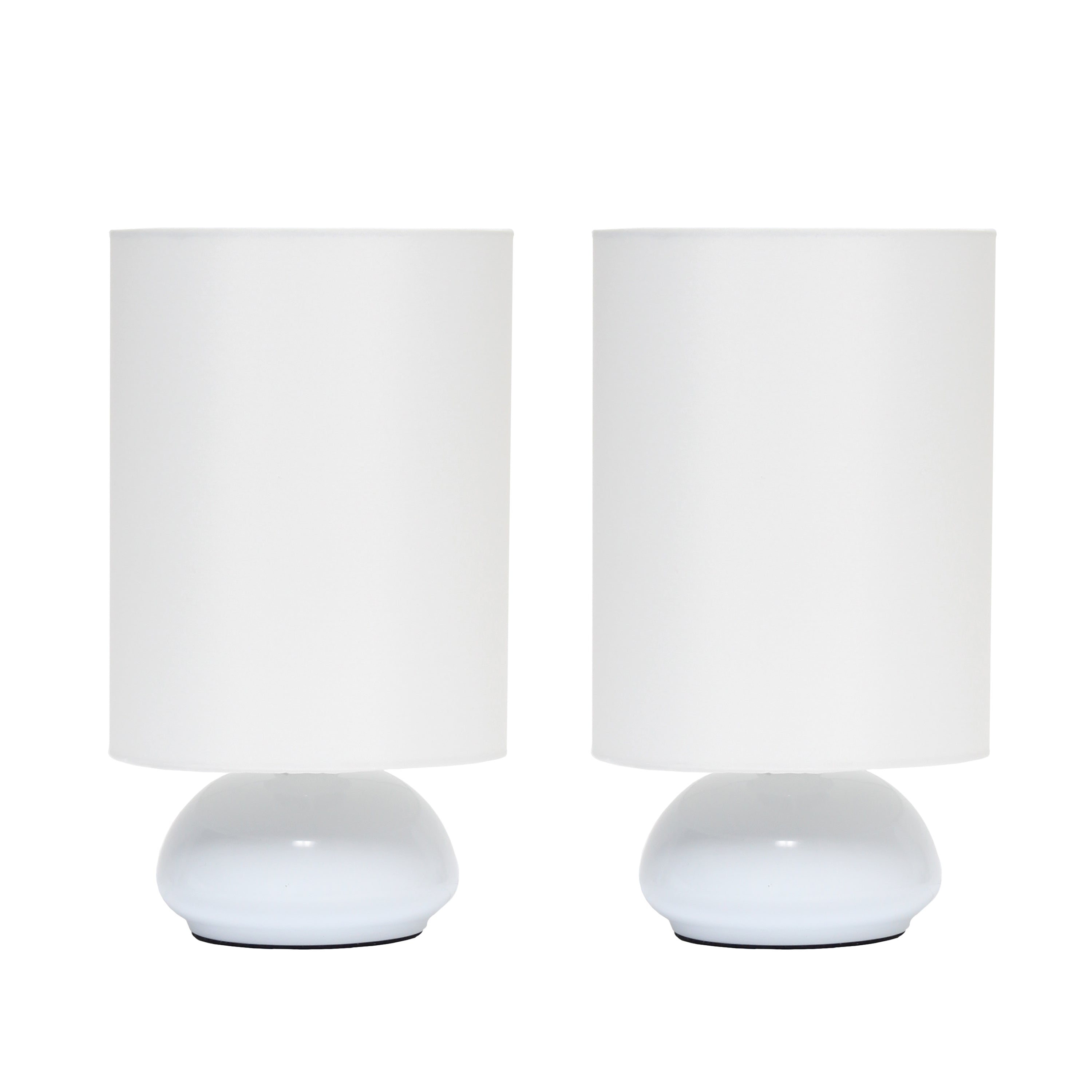 Creekwood Home 9' Chic Elongated Shade Mini Touch Lamp , For Bedroom, Living Room, Hallway, White With White Shades
