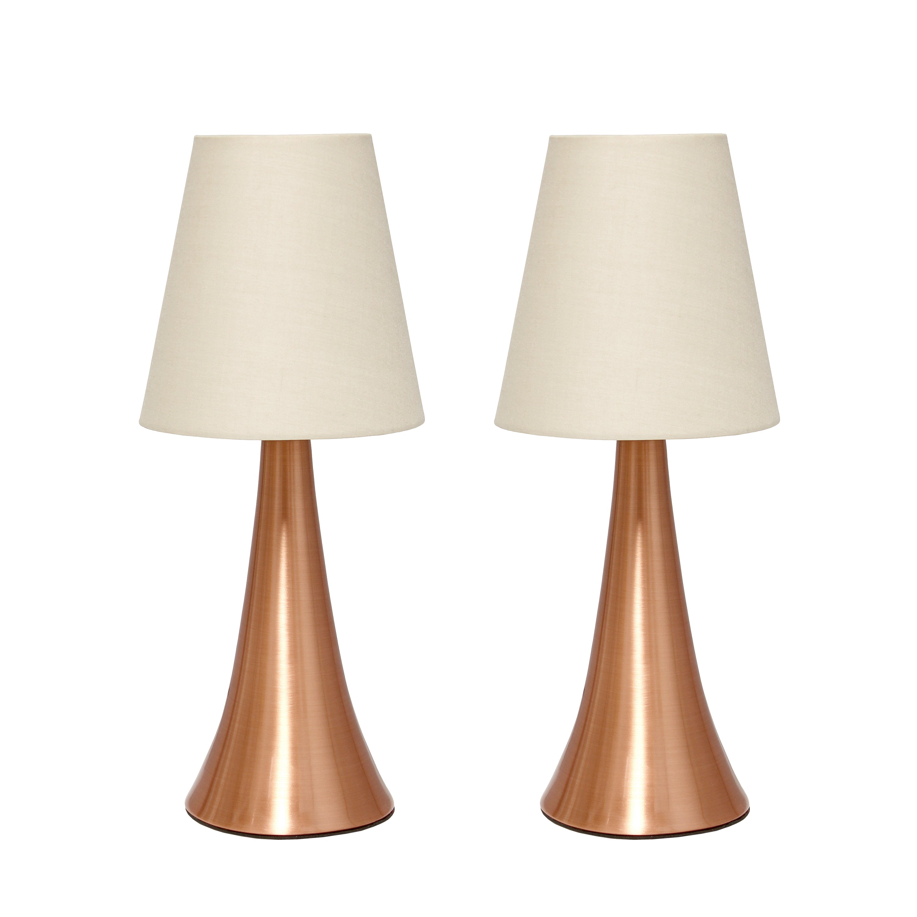 Creekwood Home 11.42' Chic And Contemporary Mini Touch Lamp , For Bedroom, Living Room, Hallway, Rose Gold With Cream Shades