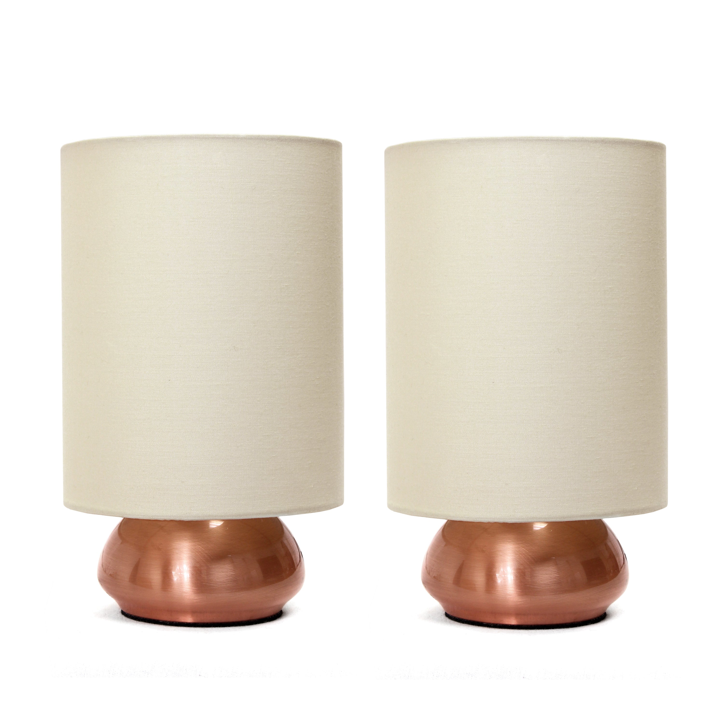 Creekwood Home 9' Chic Elongated Shade Mini Touch Lamp , For Bedroom, Living Room, Hallway, Rose Gold With Cream Shades