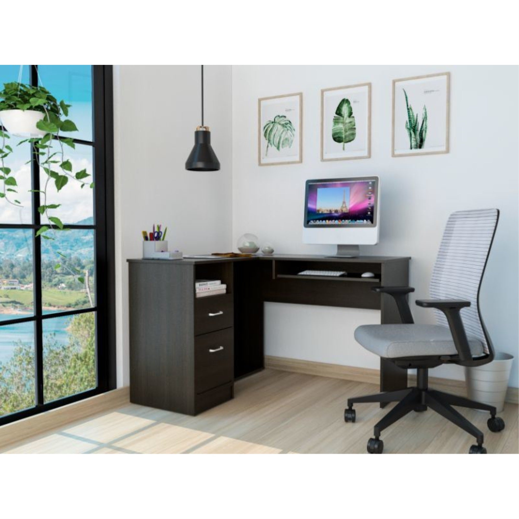 Raleigh L-Shaped Desk; Two Drawers; One Shelf; CPU Storage