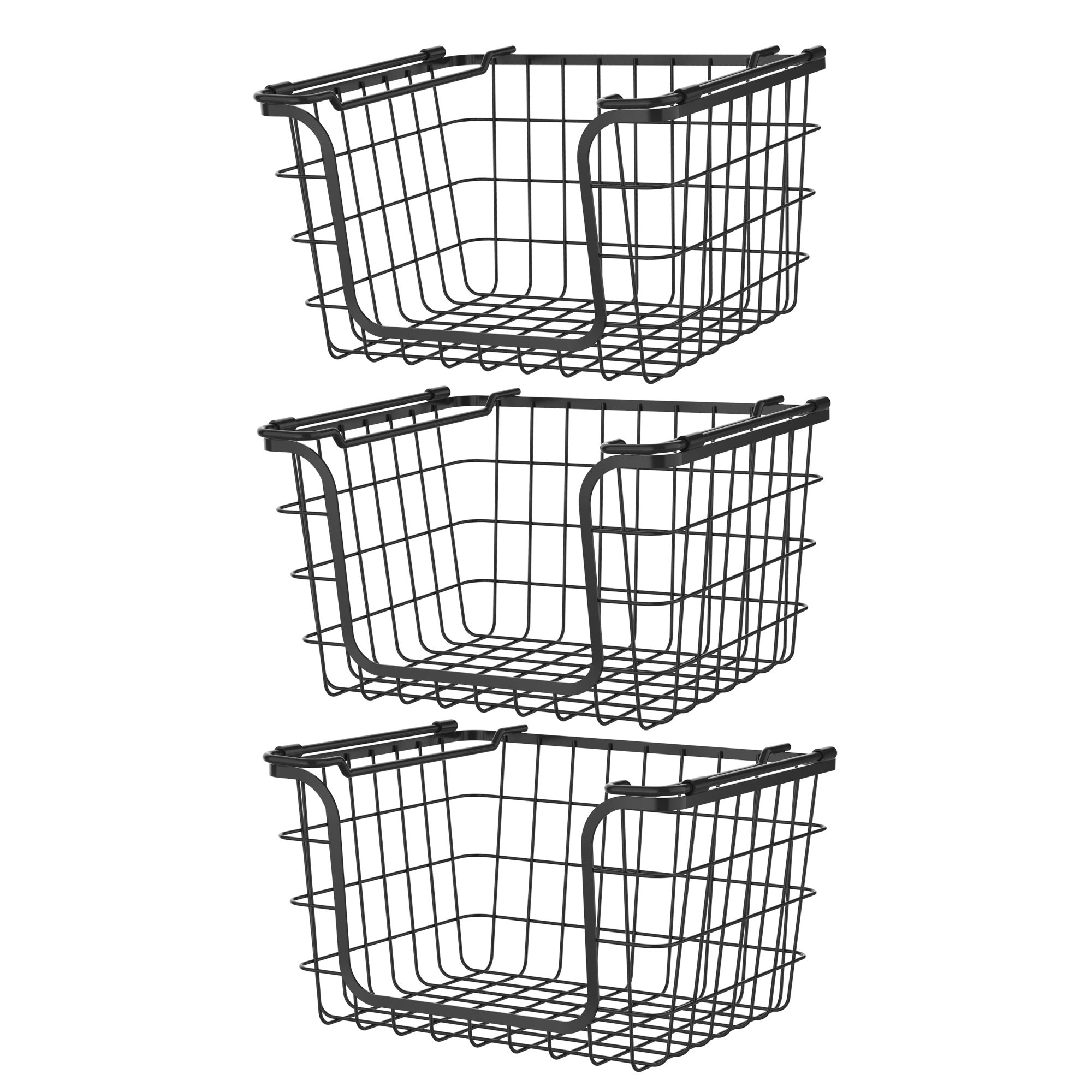 Oceanstar Stackable Metal Wire Storage Basket Set for Pantry, Countertop, Kitchen or Bathroom ?Black, Set of 3