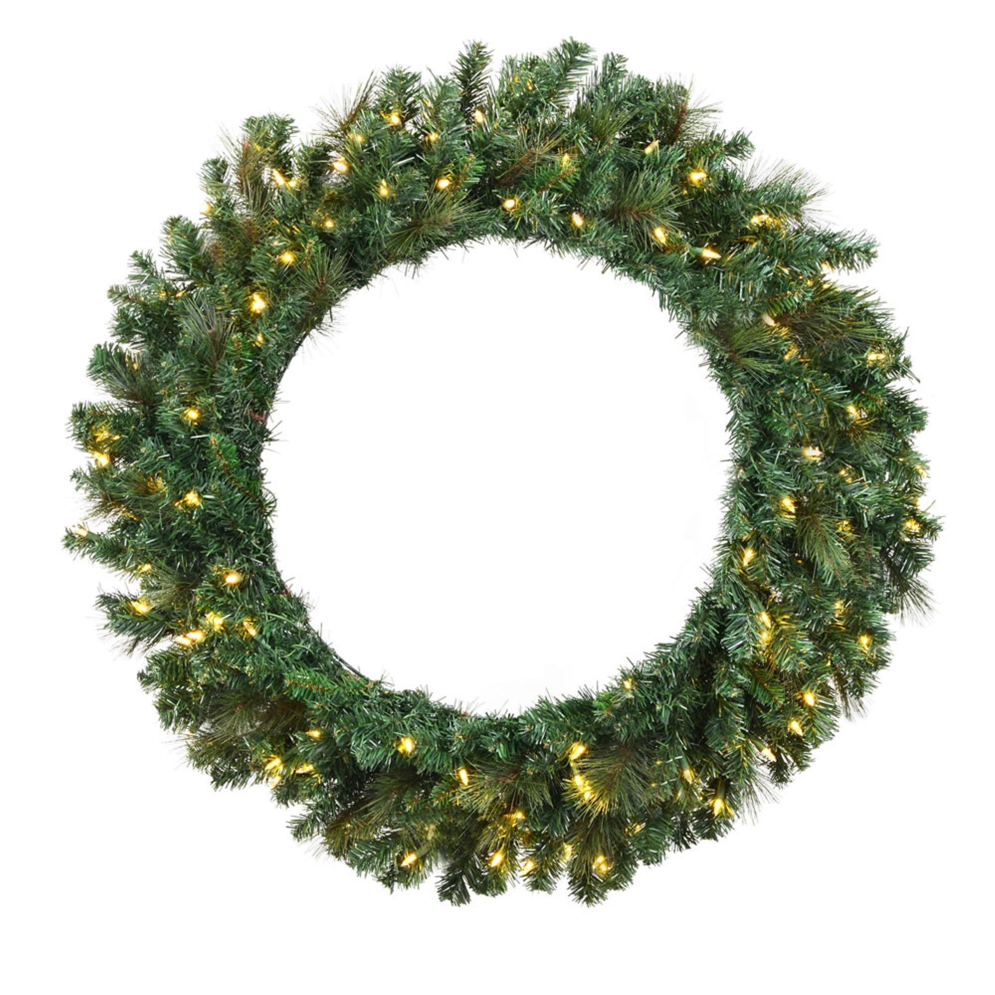 Vickerman 30” Artificial Mixed Brussels Pine Wreath, 165 PVC/Hardneedle Tips, Dura-Lit 70 Warm White LED Mini Lights