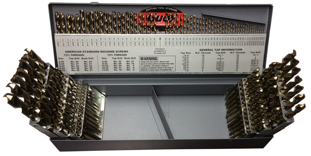 #1-60, A-Z & 1/16-1/2x64ths Cobalt 115 Piece Jobber Drill Bit Set, Drill America, D/A115J-CO-SET