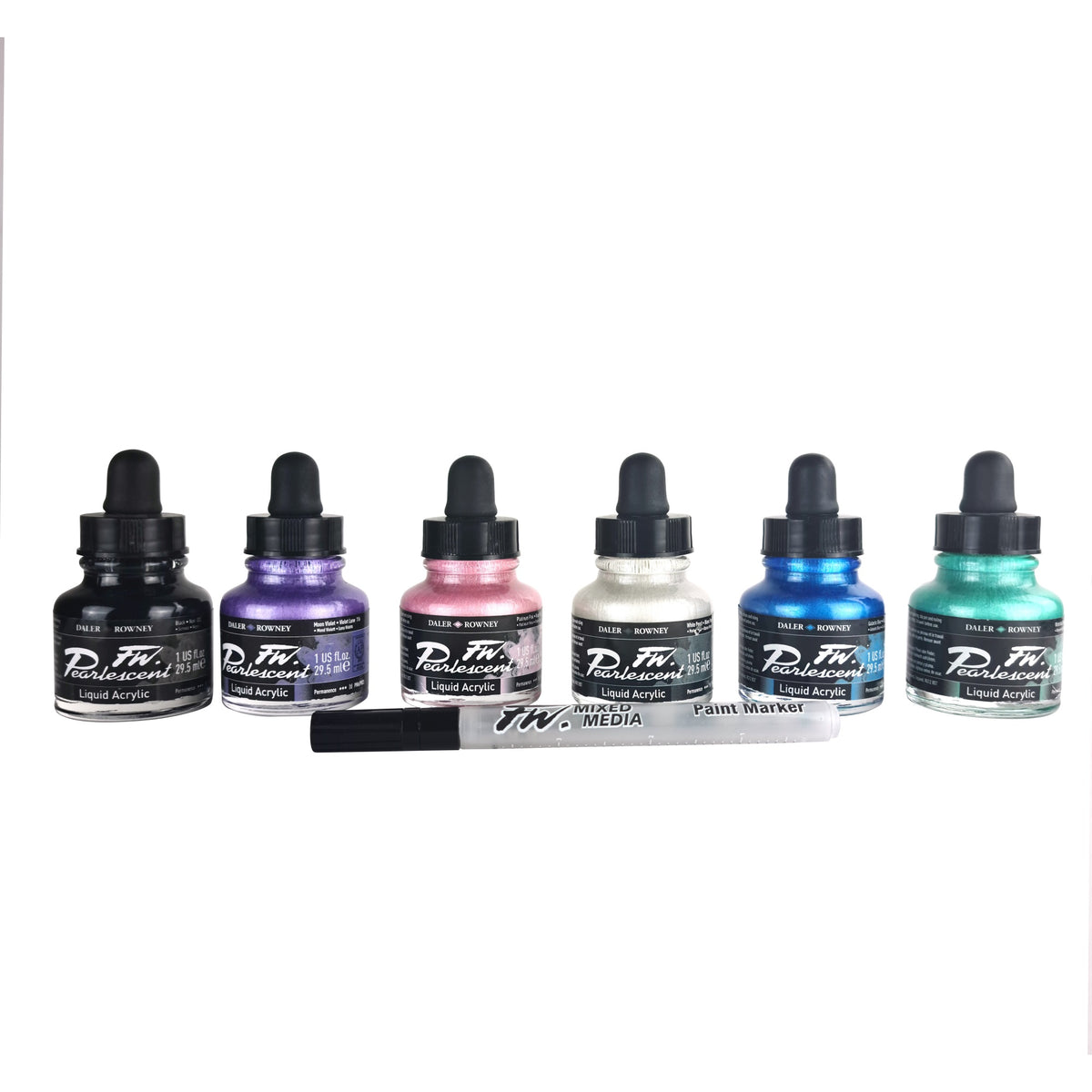 Daler-Rowney Fw Acrylic Artists Ink Set, 1 Oz. Bottles, Pearlescent Colors