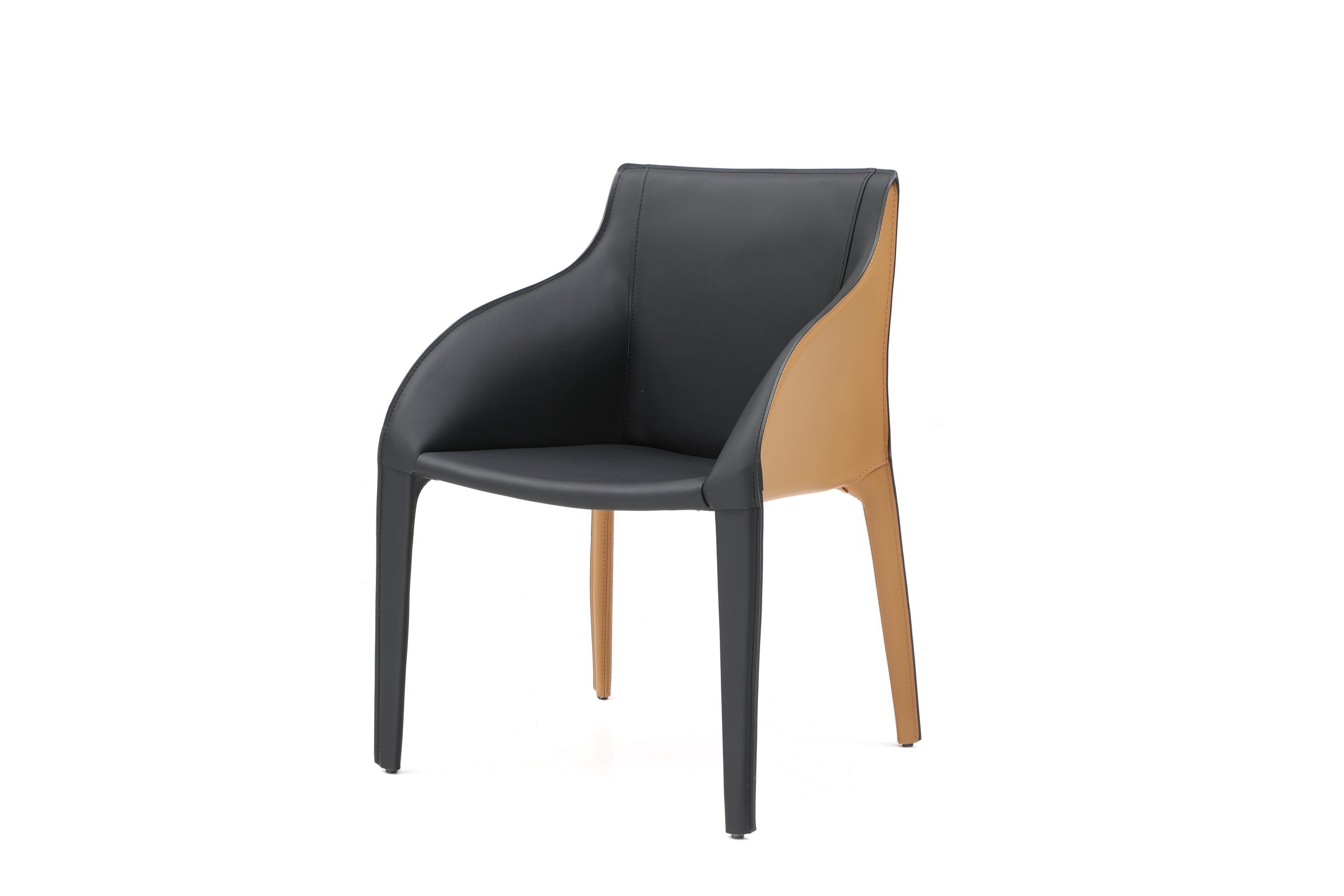 Emory Dining Armchair, Fully Upholstered in Black and Brown Faux Leather