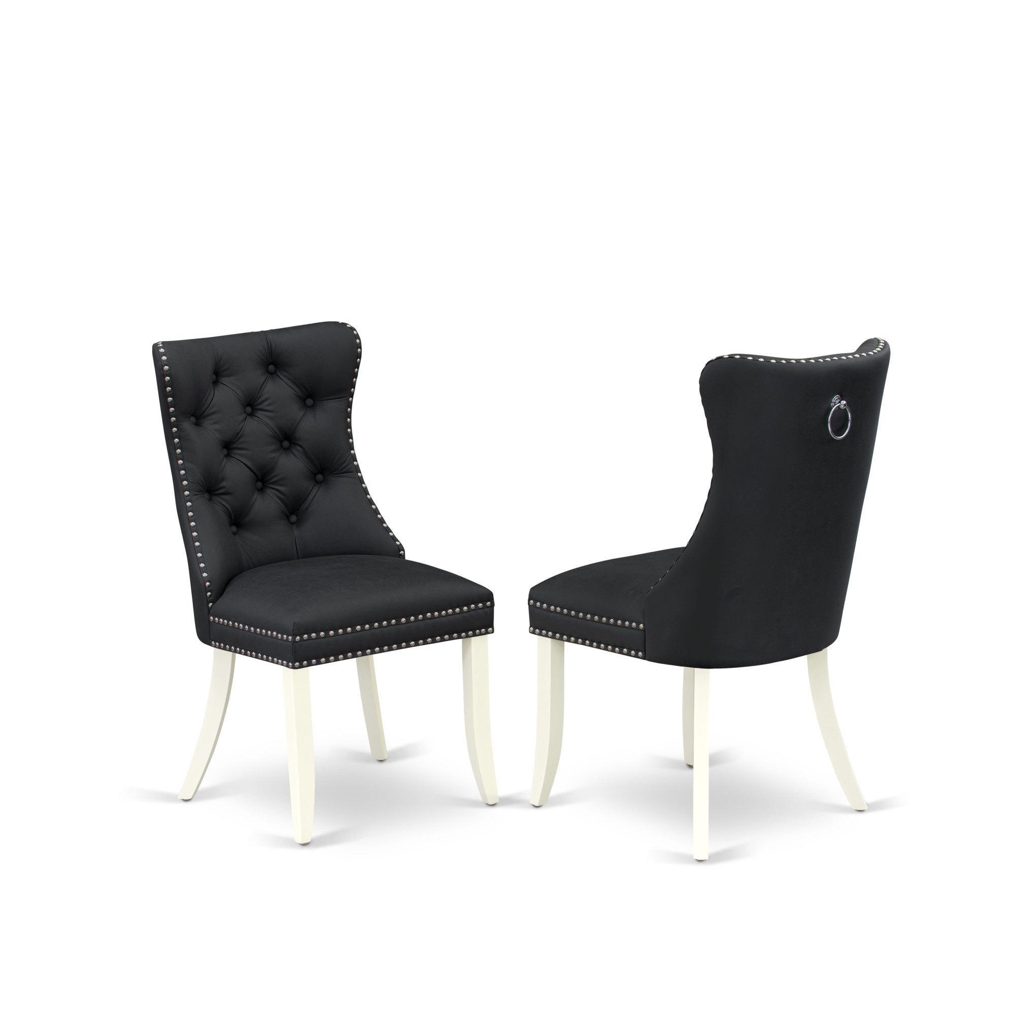 East West Furniture Dap2F12 Dallas Parson Dining Chairs - Button Tufted Nailhead Trim Dark Gray Faux Leather Upholstered Chairs, Set Of 2, Linen White