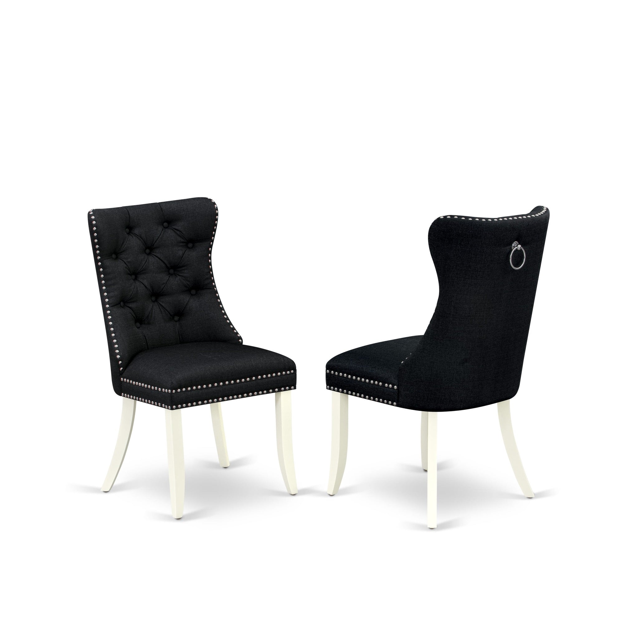 East West Furniture Dap2L24 Dallas Parson Dining Chairs - Button Tufted Nailhead Trim Black Linen Fabric Padded Chairs, Set Of 2, Linen White