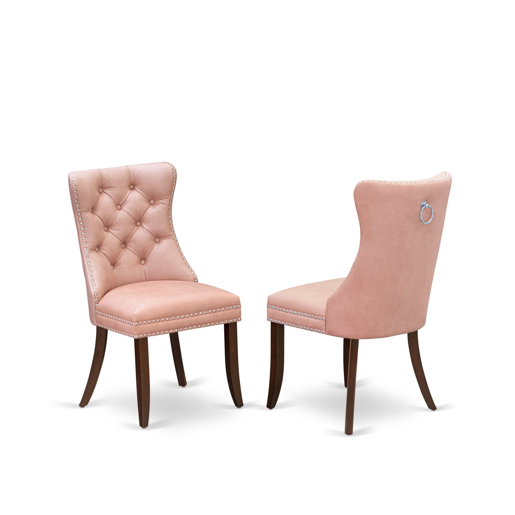 East West Furniture Dap3F23 Dallas Parsons Dining Chairs - Button Tufted Nailhead Trim Beige Red Faux Leather Padded Chairs, Set Of 2, Mahogany