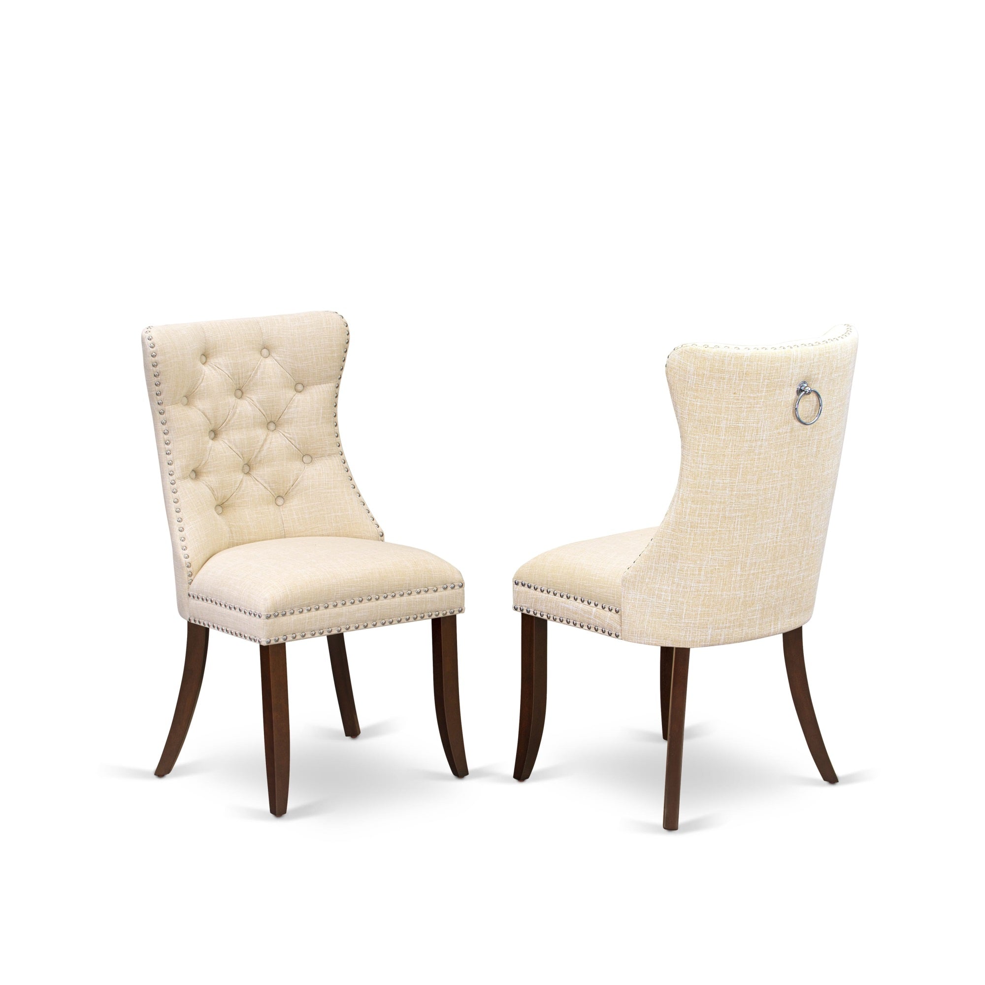East West Furniture Dap3L32 Dallas Parsons Dining Chairs - Button Tufted Nailhead Trim Light Beige Linen Fabric Upholstered Chairs, Set Of 2, Mahogany