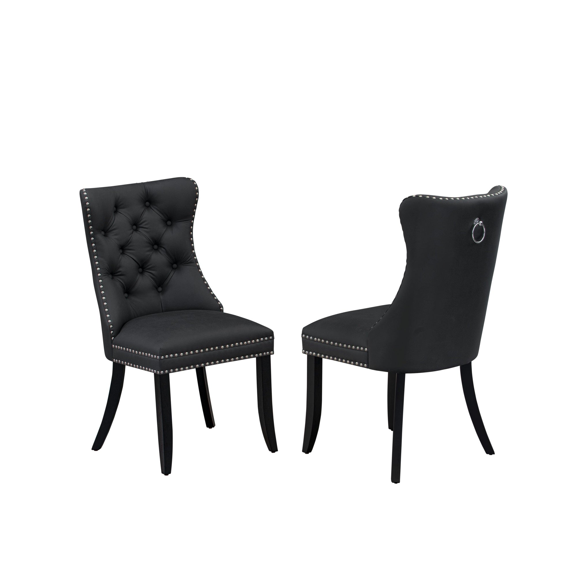 East West Furniture Dap6F12 Dallas Parsons Dining Chairs - Button Tufted Nailhead Trim Dark Gray Faux Leather Upholstered Chairs, Set Of 2, Wirebrushed Black