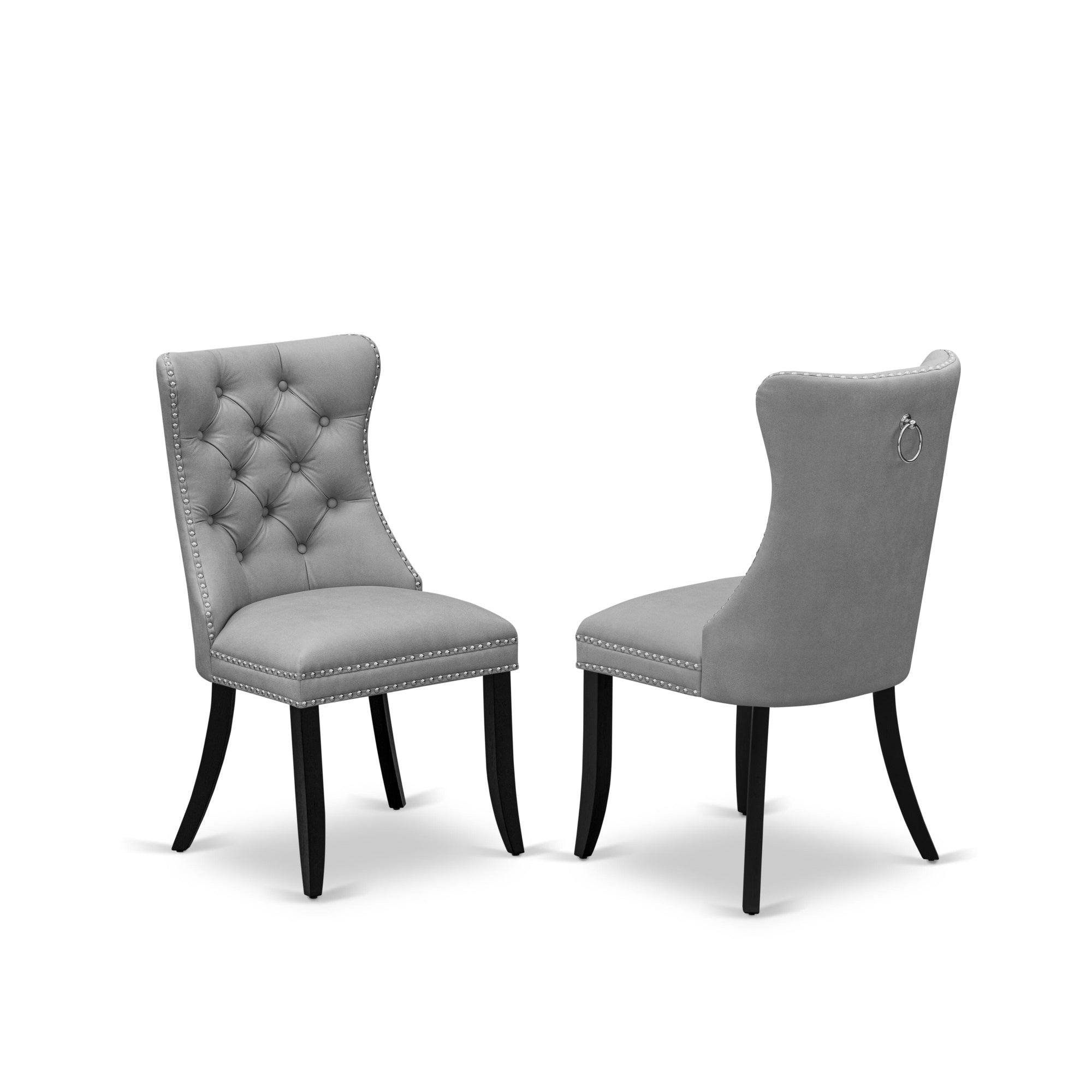 East West Furniture Dap6F22 Dallas Parson Dining Room Chairs - Button Tufted Nailhead Trim Willow Green Faux Leather Padded Chairs, Set Of 2, Wirebrushed Black