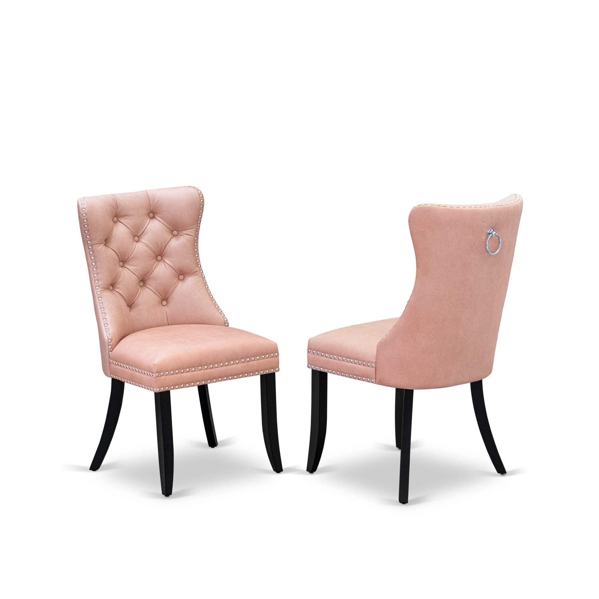 East West Furniture Dap6F23 Dallas Parson Kitchen Chairs - Button Tufted Nailhead Trim Beige Red Faux Leather Padded Dining Chairs, Set Of 2, Wirebrushed Black