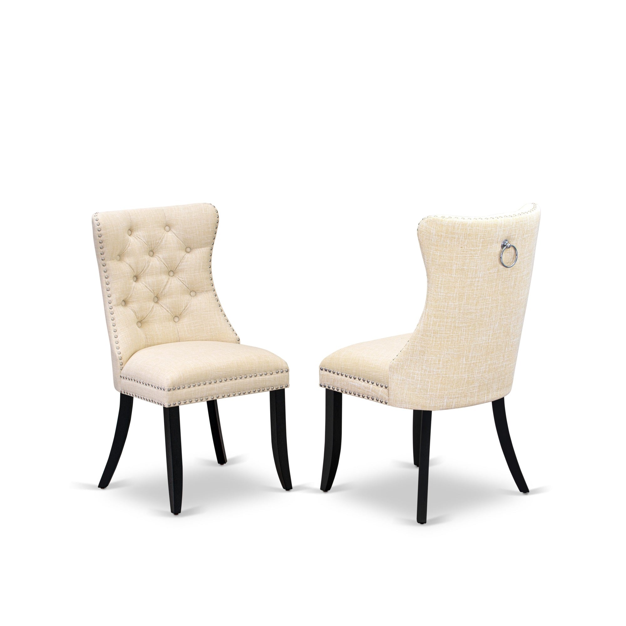 East West Furniture Dap6L32 Dallas Parson Chairs - Button Tufted Nailhead Trim Light Beige Linen Fabric Padded Dining Chairs, Set Of 2, Wirebrushed Black